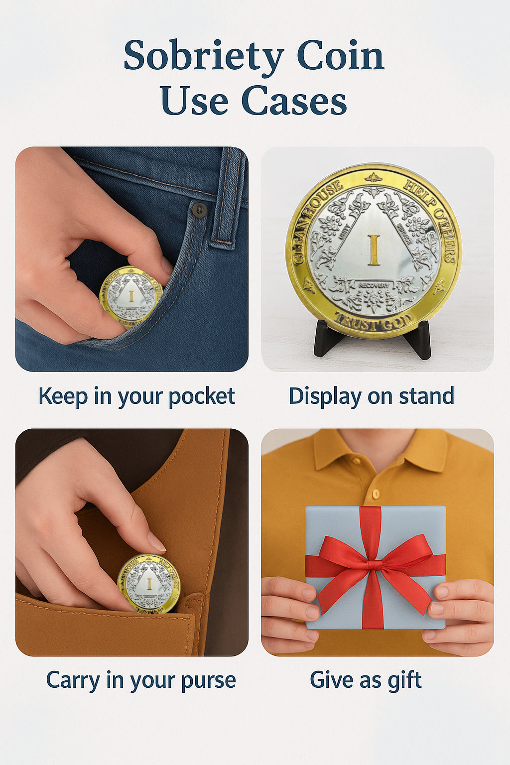 Silver & Gold AA Coin 1-60yrs Sobriety Chip