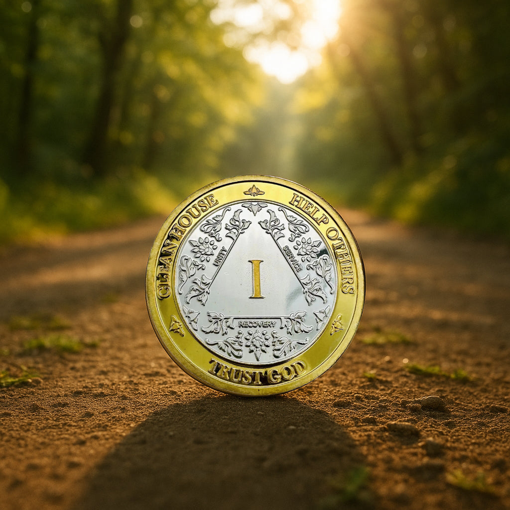 Silver & Gold AA Coin 1-60yrs Sobriety Chip