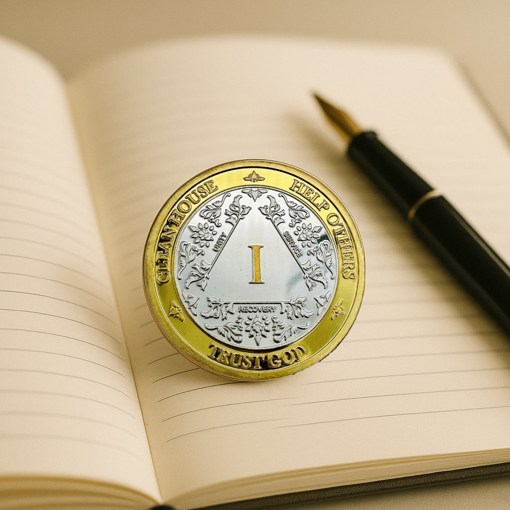 Silver & Gold AA Coin 1-60yrs Sobriety Chip