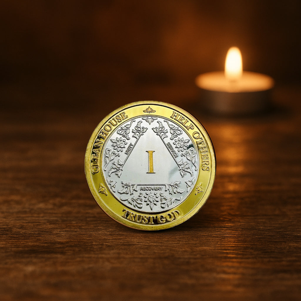 Silver & Gold AA Coin 1-60yrs Sobriety Chip