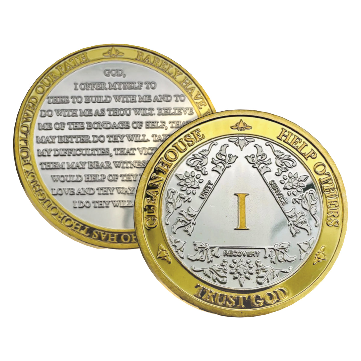 Silver & Gold AA Coin 1-60yrs Sobriety Chip