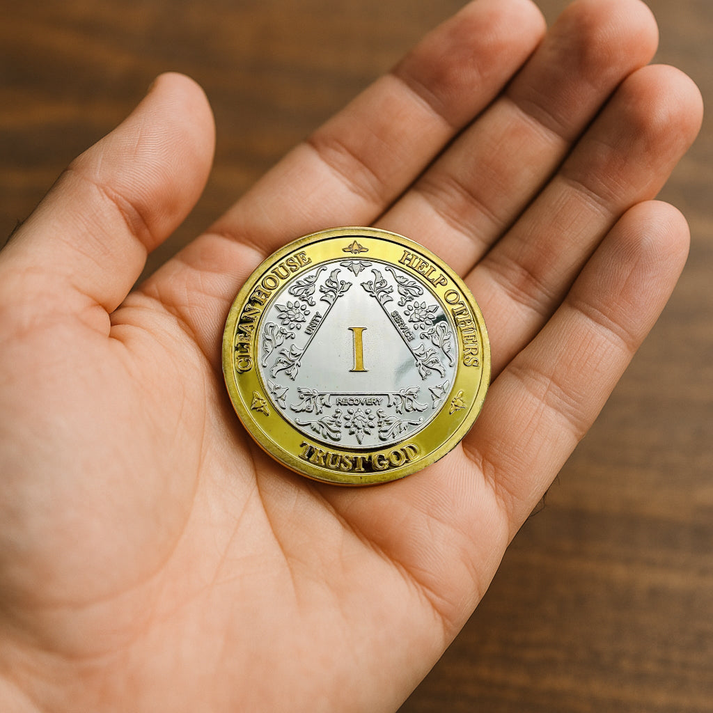Silver & Gold AA Coin 1-60yrs Sobriety Chip