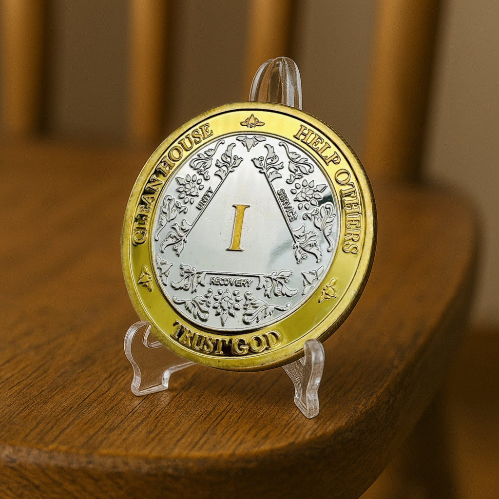 Silver & Gold AA Coin 1-60yrs Sobriety Chip