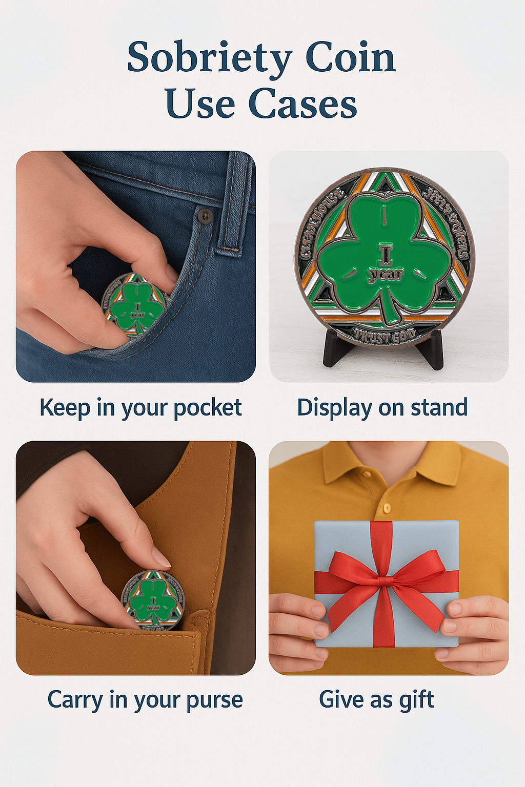 Irish Shamrock AA Coin 1-50yrs Sobriety Chip