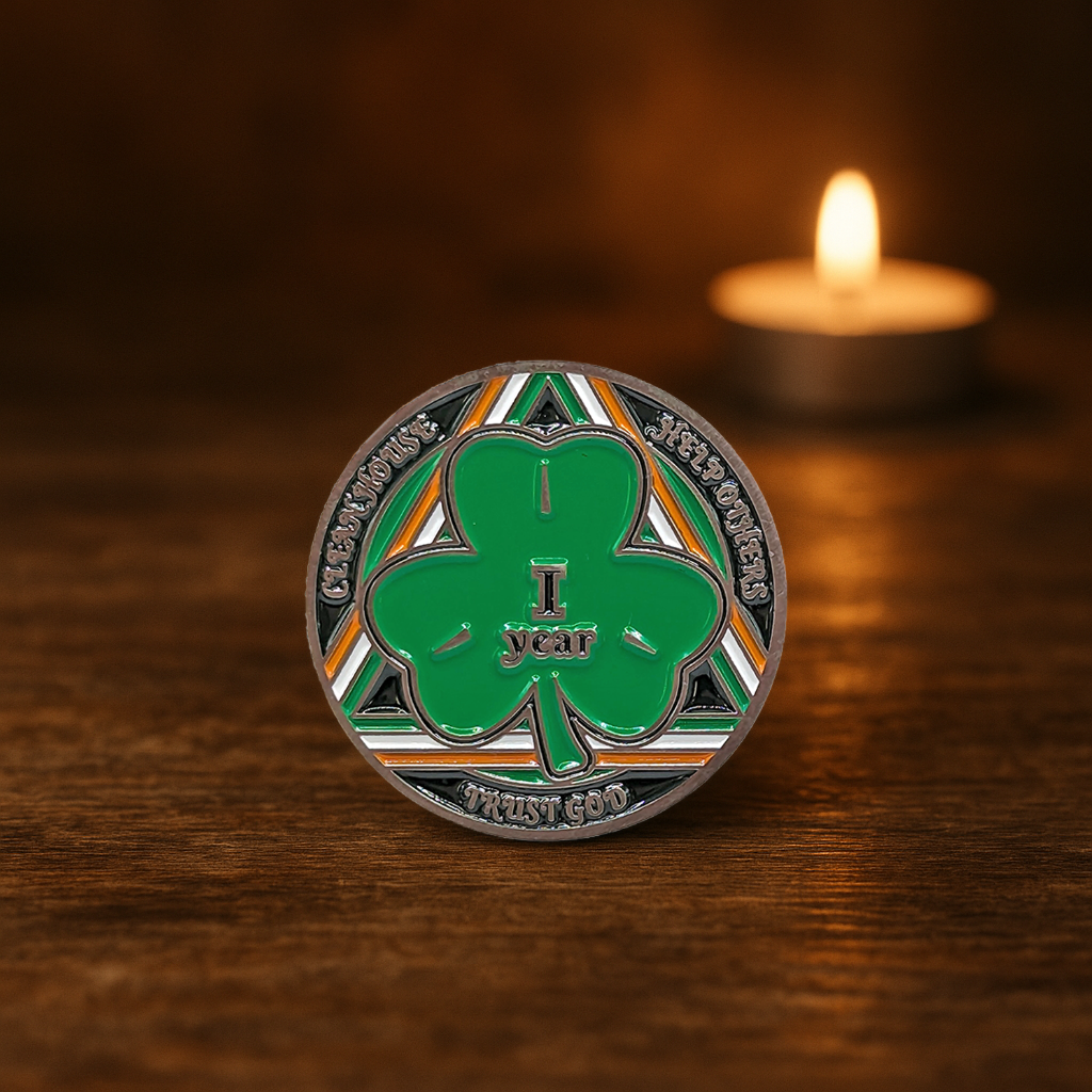 Irish Shamrock AA Coin 1-50yrs Sobriety Chip