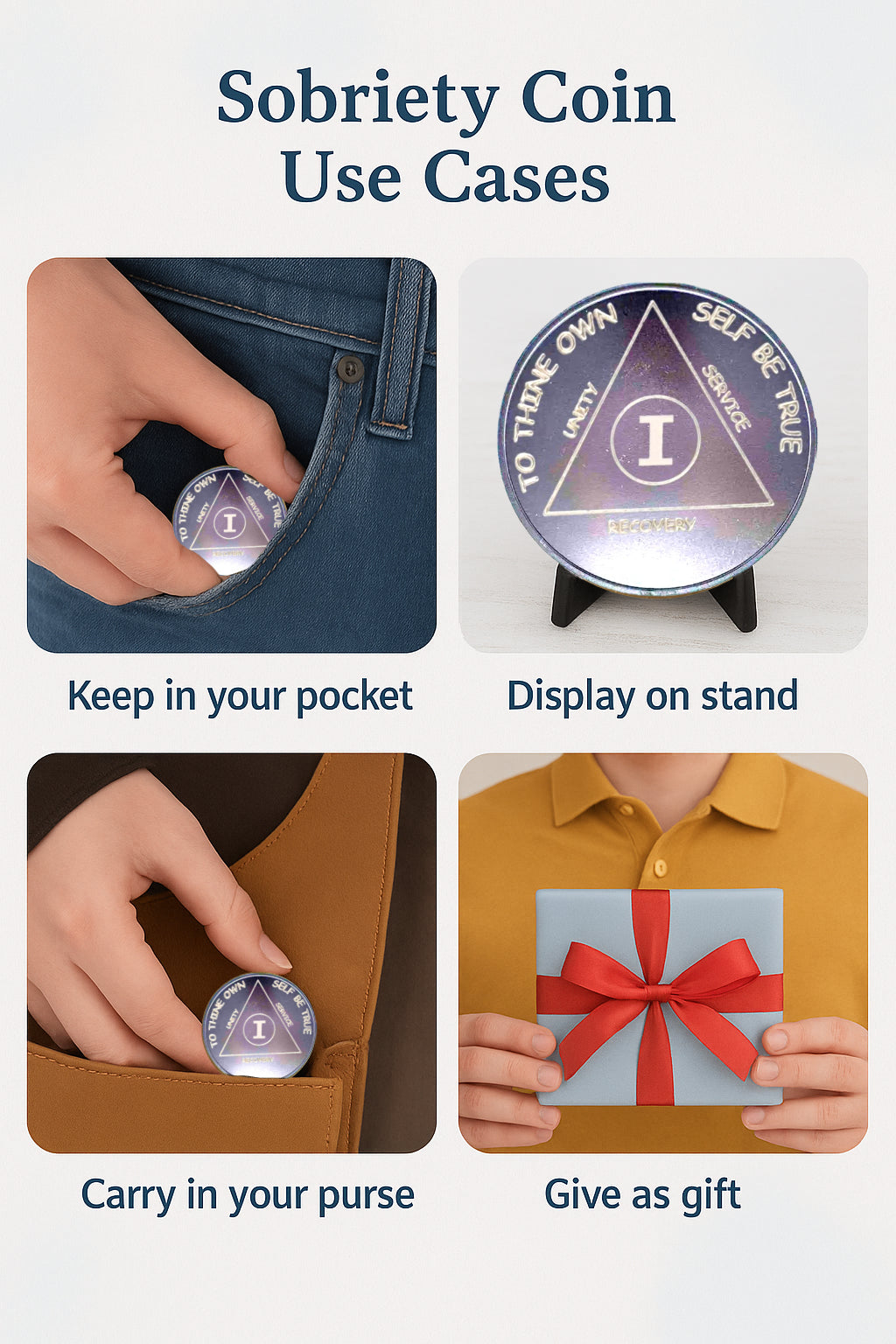 1 oz Silver AA Sobriety Coin – Custom Year Recovery Medallion with Serenity Prayer – Includes Gift Box & Display Stand