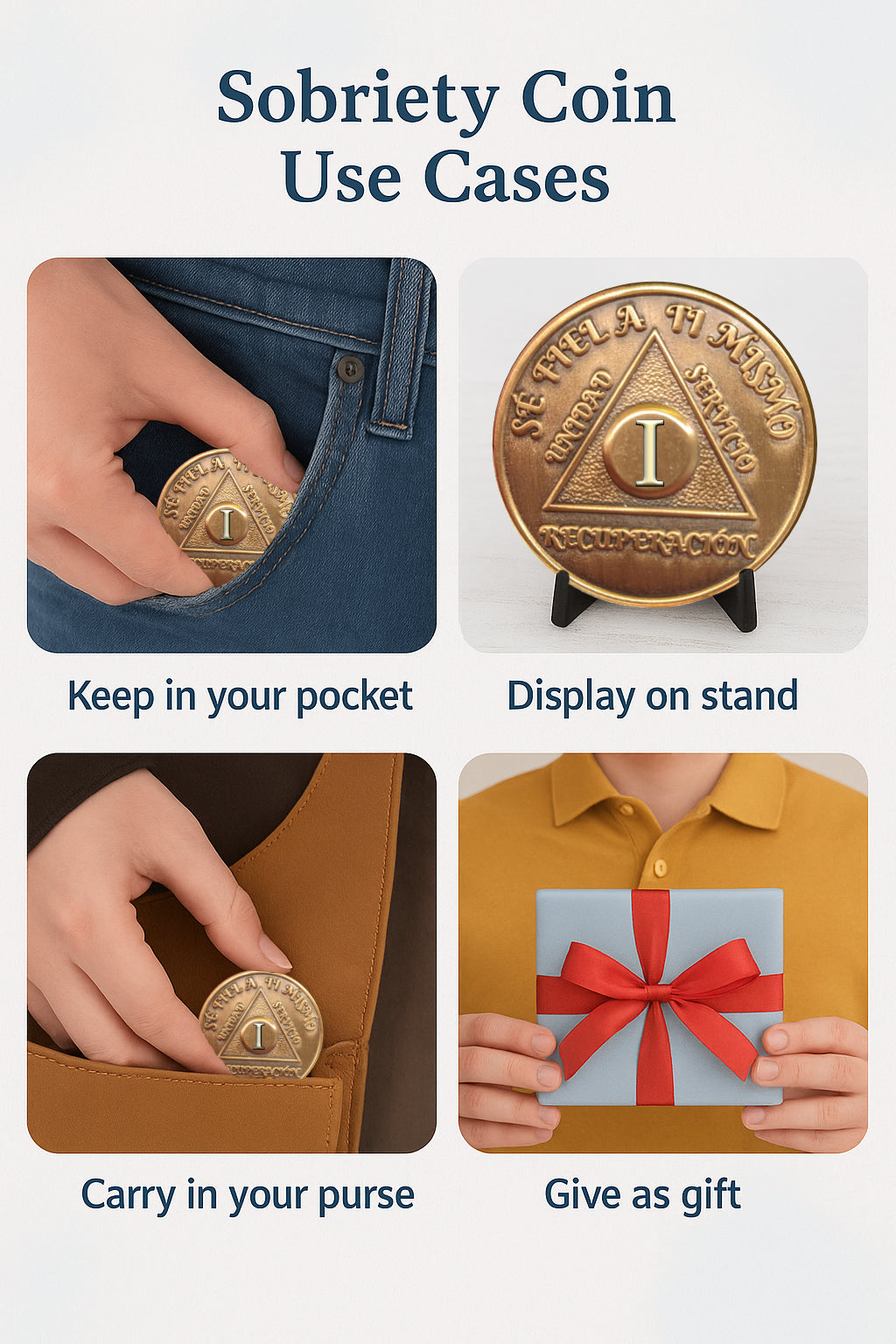 Spanish Sobriety Coin | 1-60 Years Engraved in Regular Numbers | AA Recovery Medallion