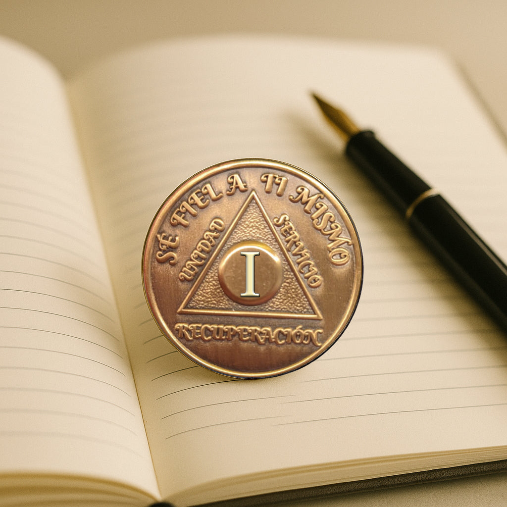 Spanish Sobriety Coin | 1-60 Years Engraved in Regular Numbers | AA Recovery Medallion