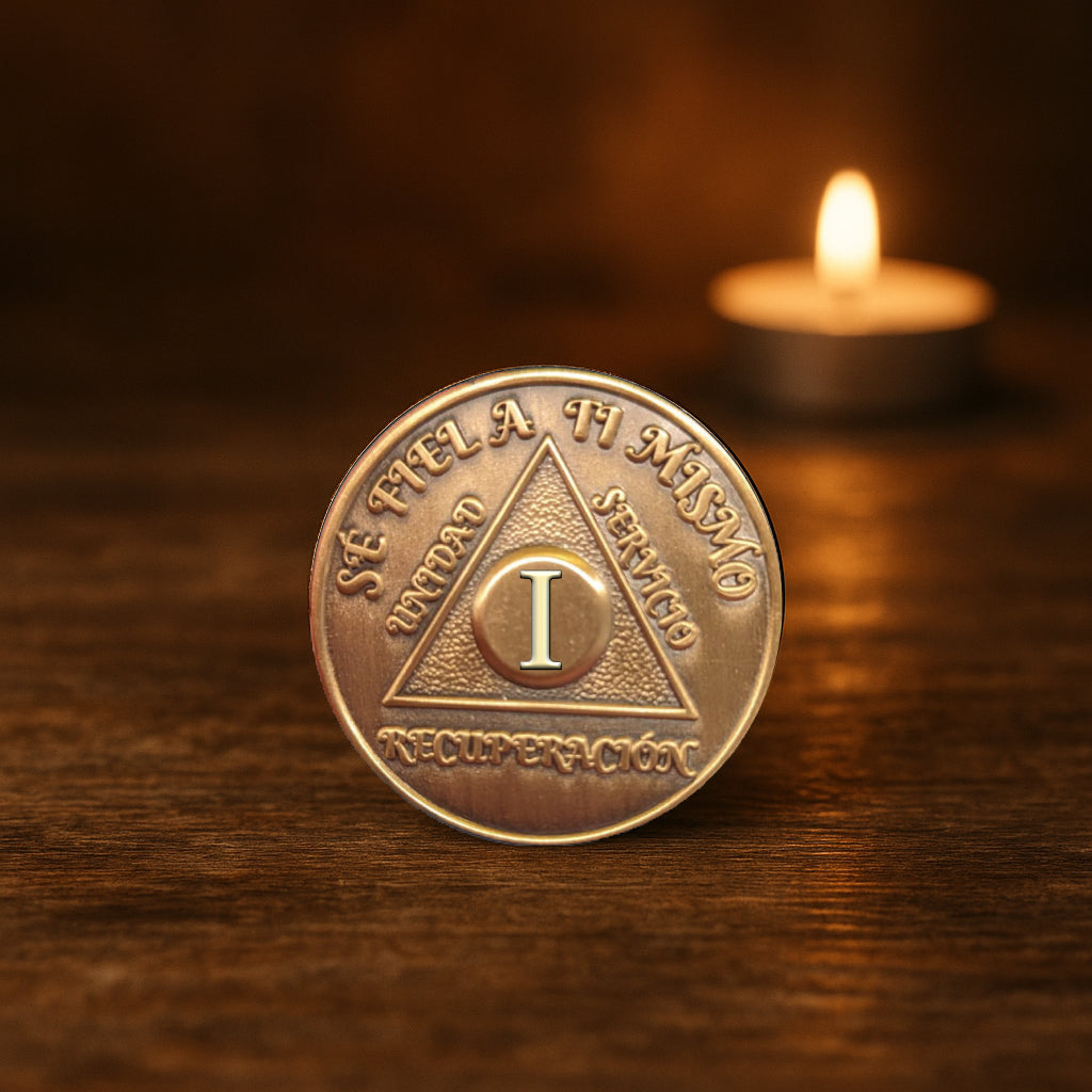 Spanish Sobriety Coin | 1-60 Years Engraved in Regular Numbers | AA Recovery Medallion