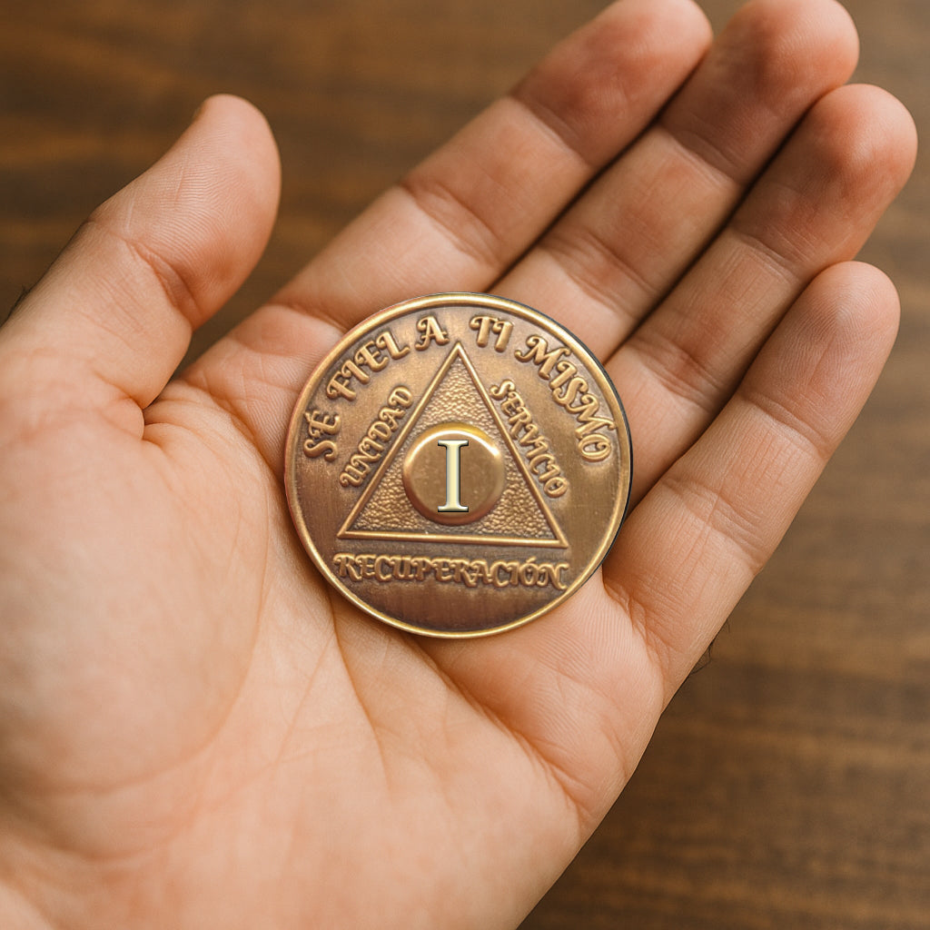 Spanish Sobriety Coin | 1-60 Years Engraved in Regular Numbers | AA Recovery Medallion