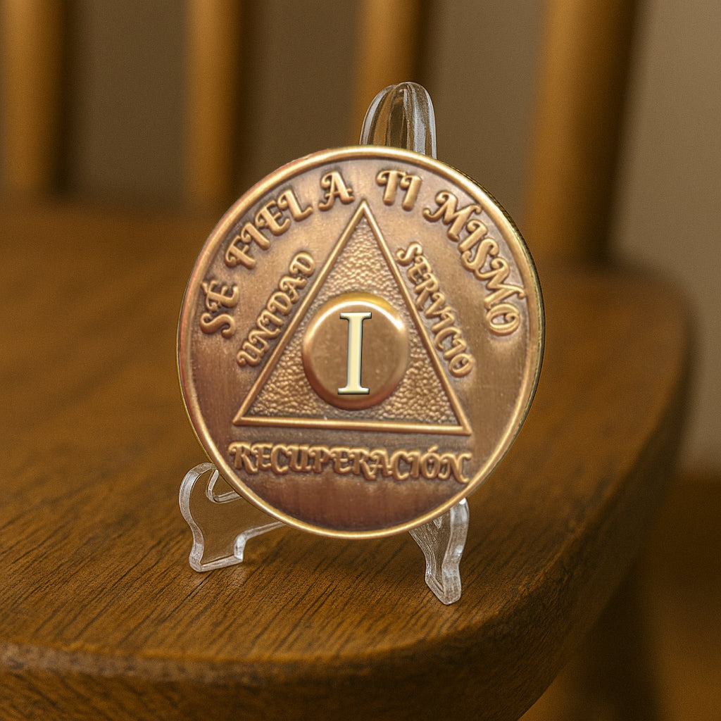 Spanish Sobriety Coin | 1-60 Years Engraved in Regular Numbers | AA Recovery Medallion