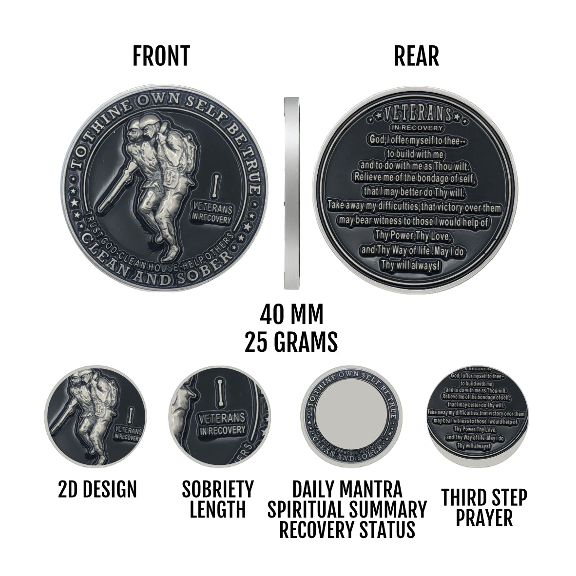 Veterans in Recovery AA Coin 24hrs-11months Sobriety Chip