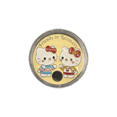 Hello Kitty-Style Friends in Recovery AA Coin – Custom Engraving Available on Back