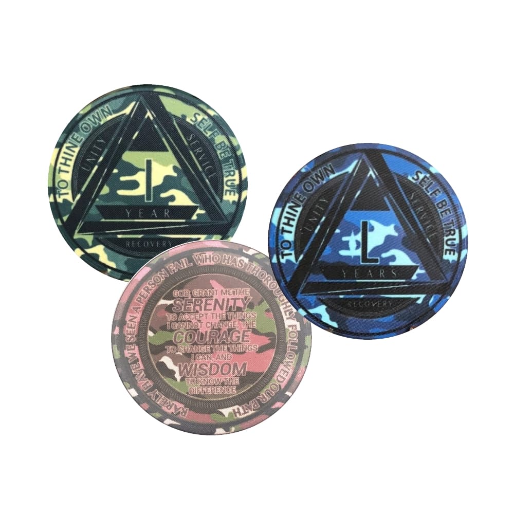 Green Camo AA Coin 1-50yrs Sobriety Chip