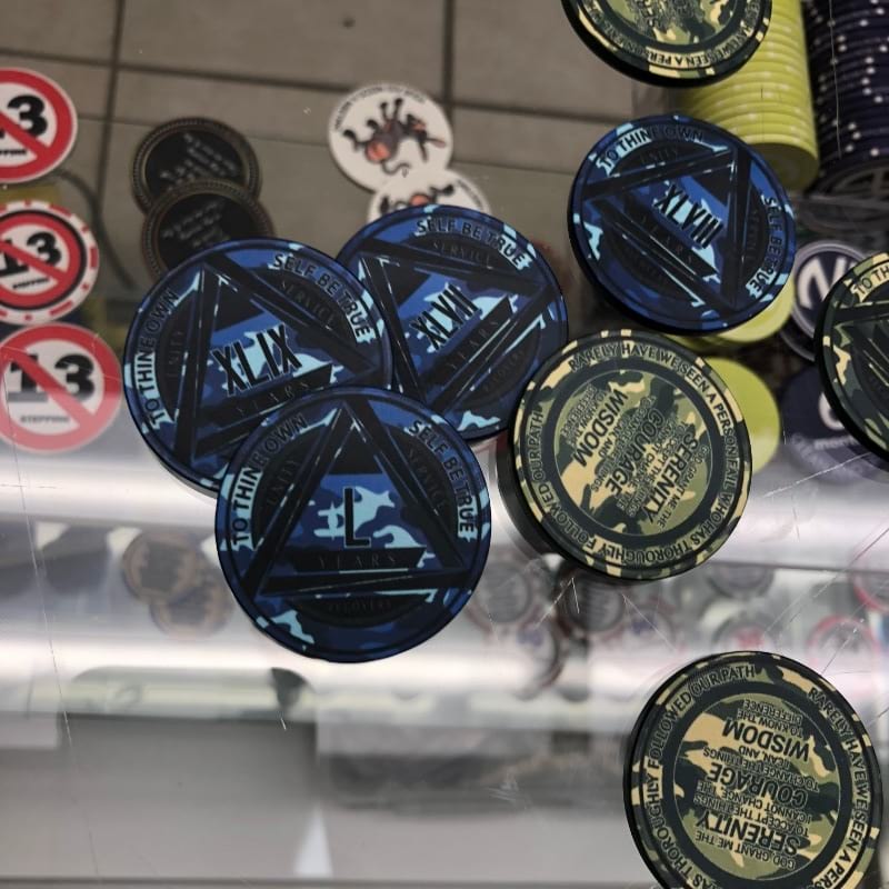 Green Camo AA Coin 1-50yrs Sobriety Chip