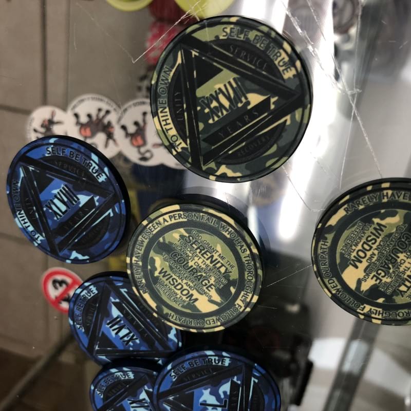 Green Camo AA Coin 1-50yrs Sobriety Chip