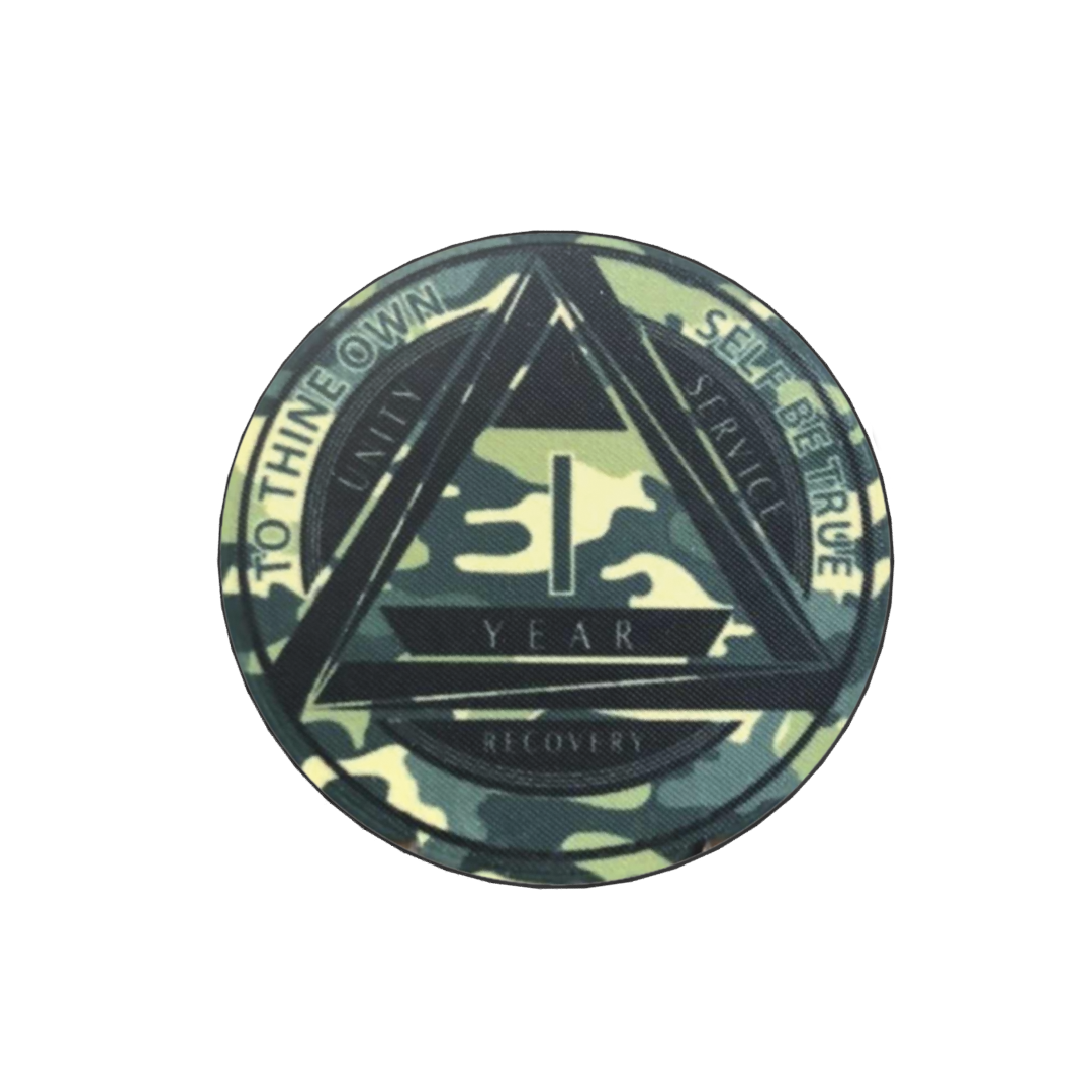 Green Camo AA Coin 1-50yrs Sobriety Chip