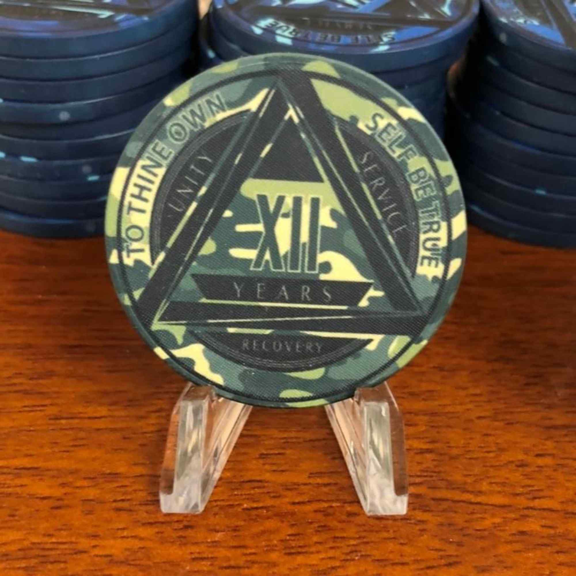 Green Camo AA Coin 1-50yrs Sobriety Chip