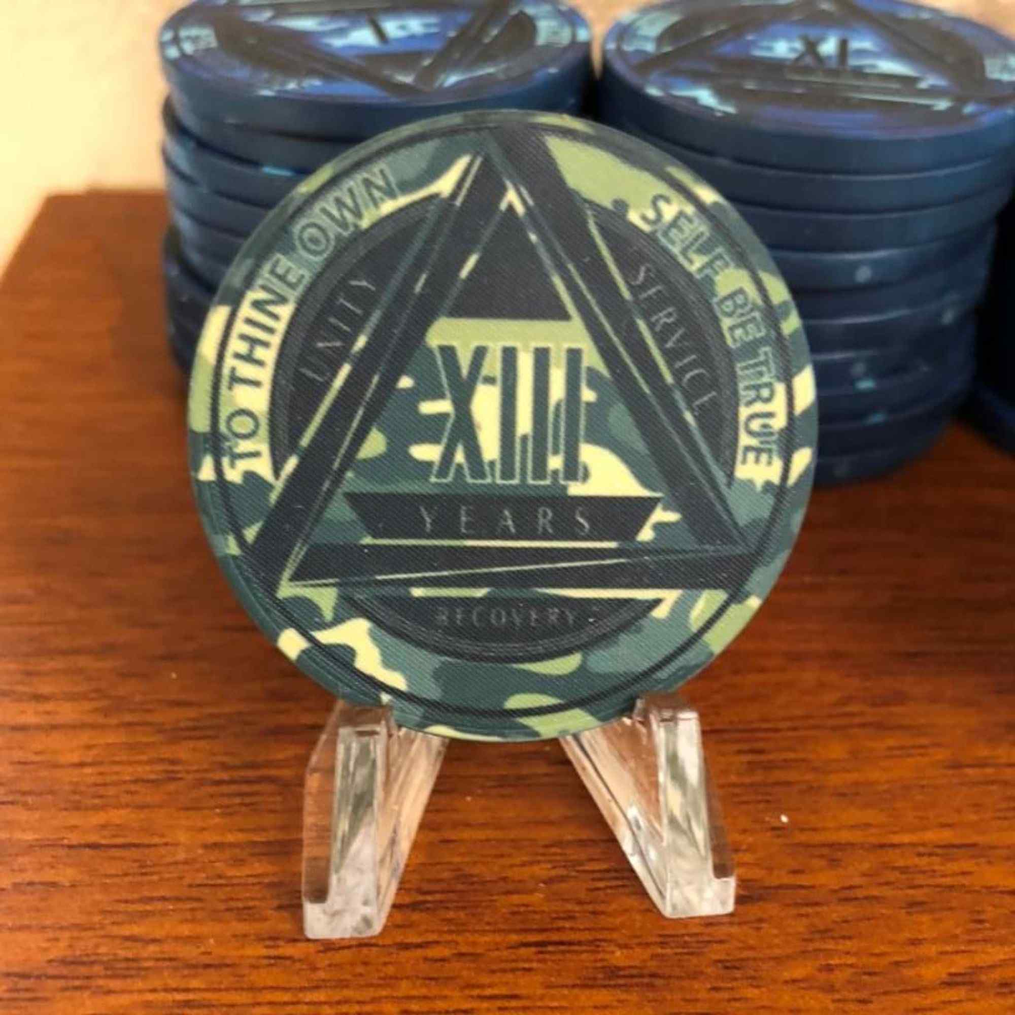 Green Camo AA Coin 1-50yrs Sobriety Chip