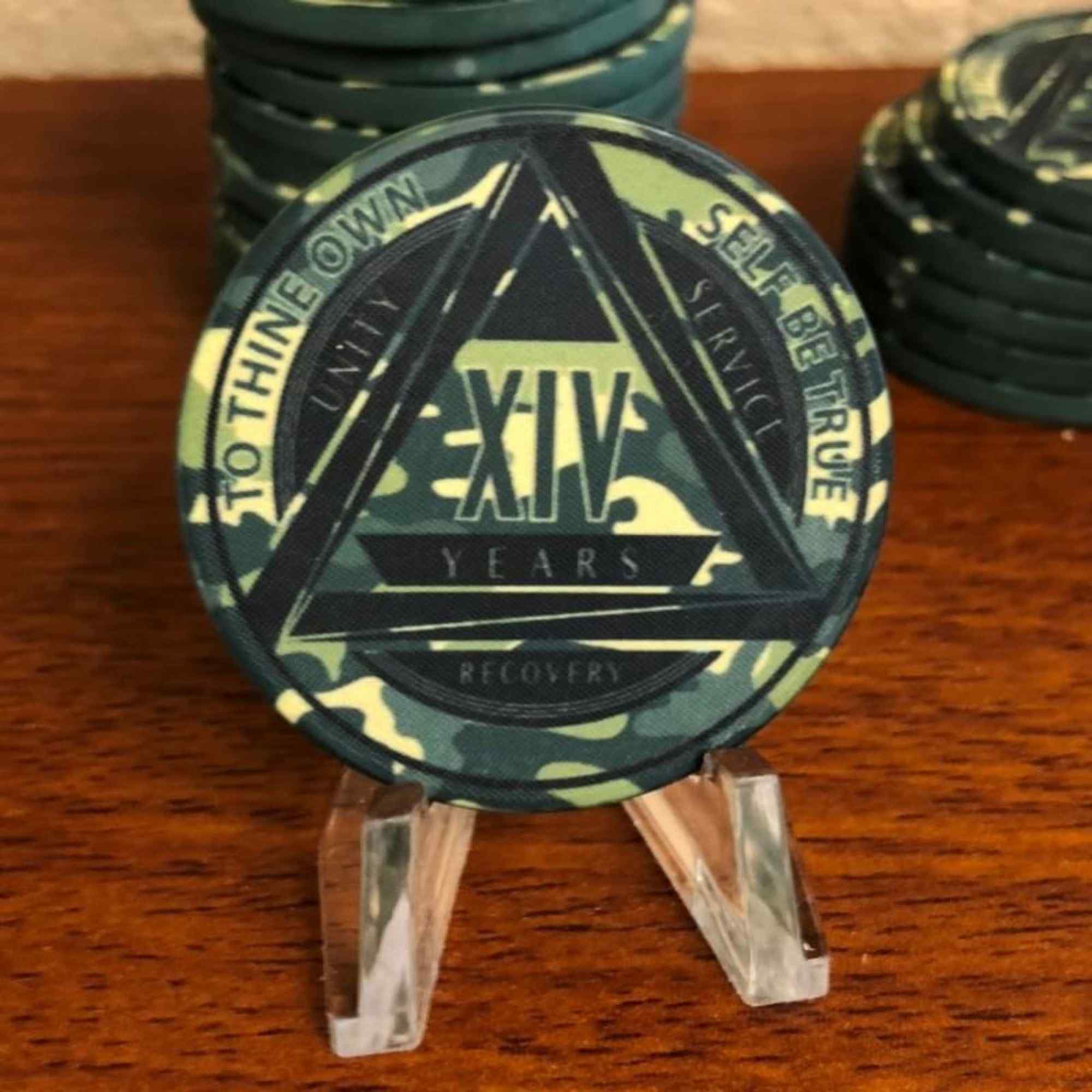 Green Camo AA Coin 1-50yrs Sobriety Chip