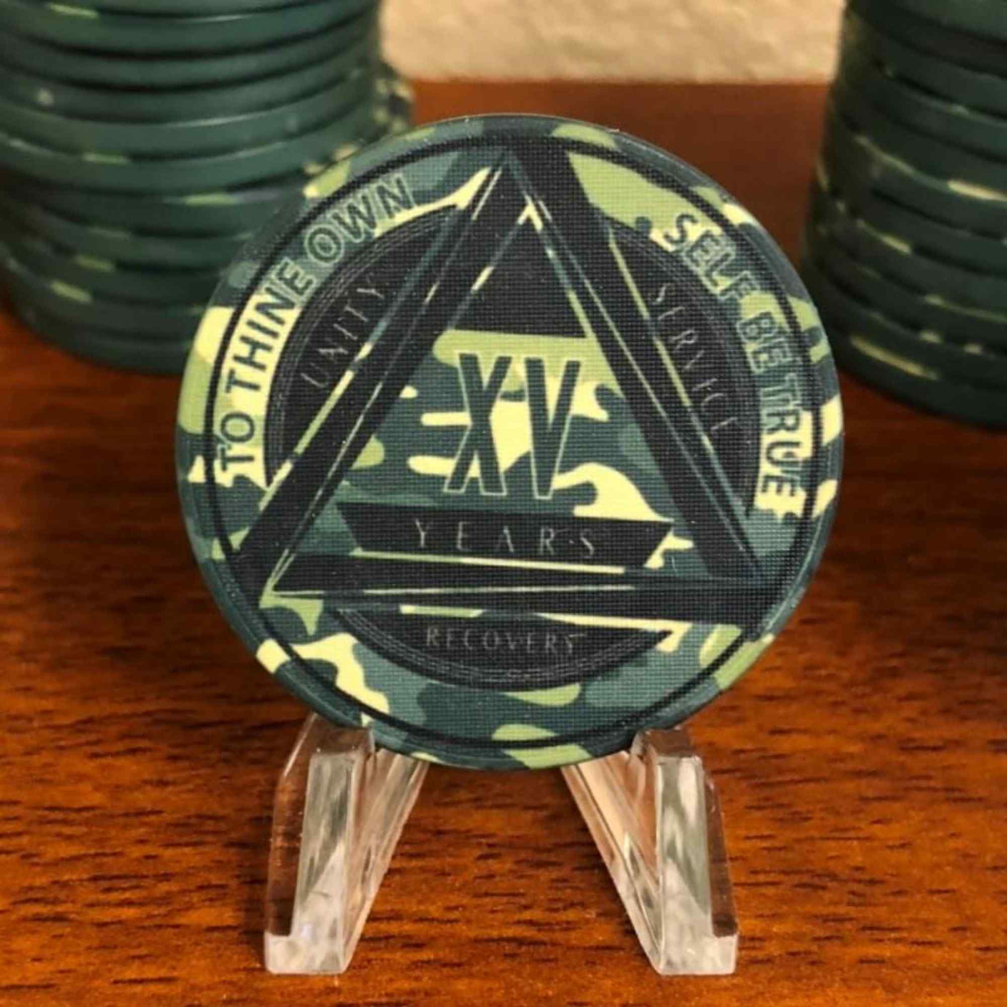 Green Camo AA Coin 1-50yrs Sobriety Chip