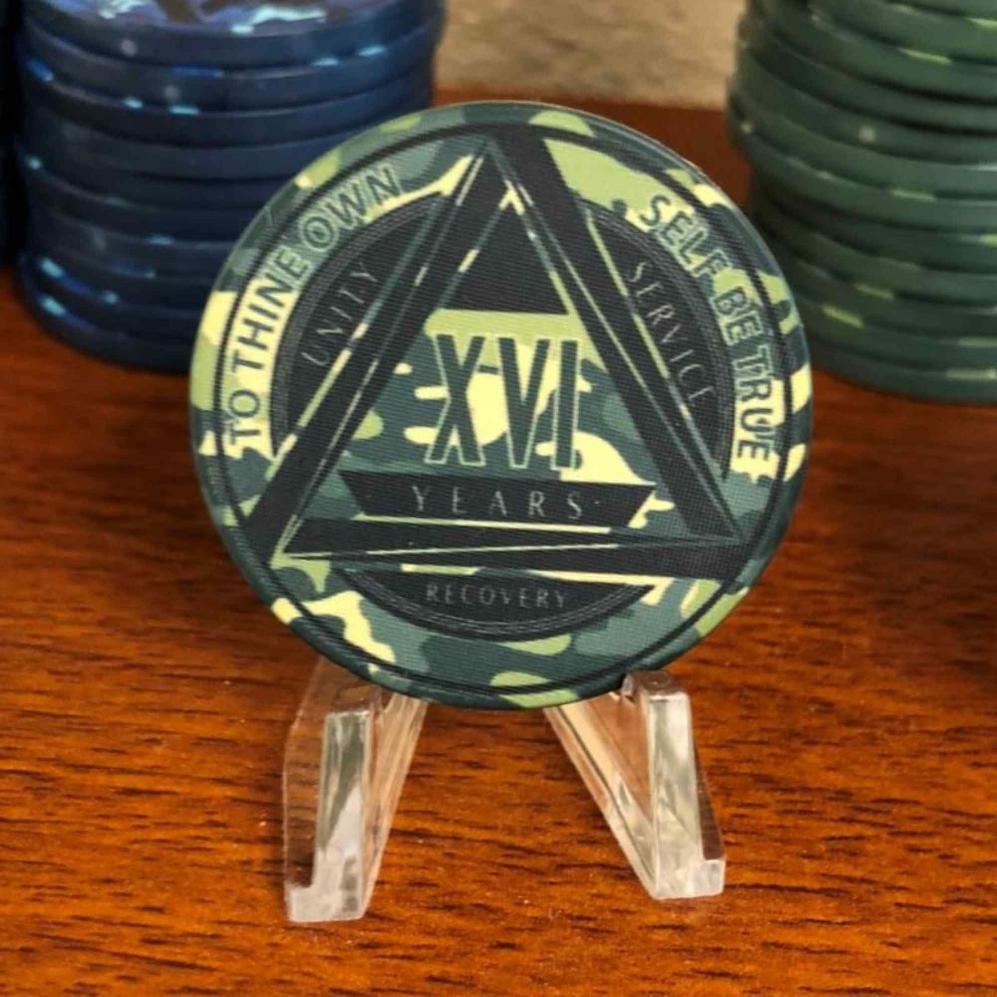 Green Camo AA Coin 1-50yrs Sobriety Chip