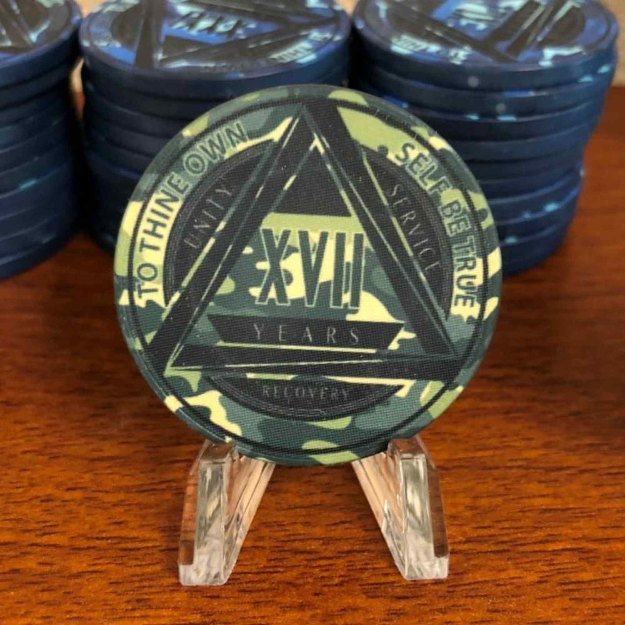 Green Camo AA Coin 1-50yrs Sobriety Chip