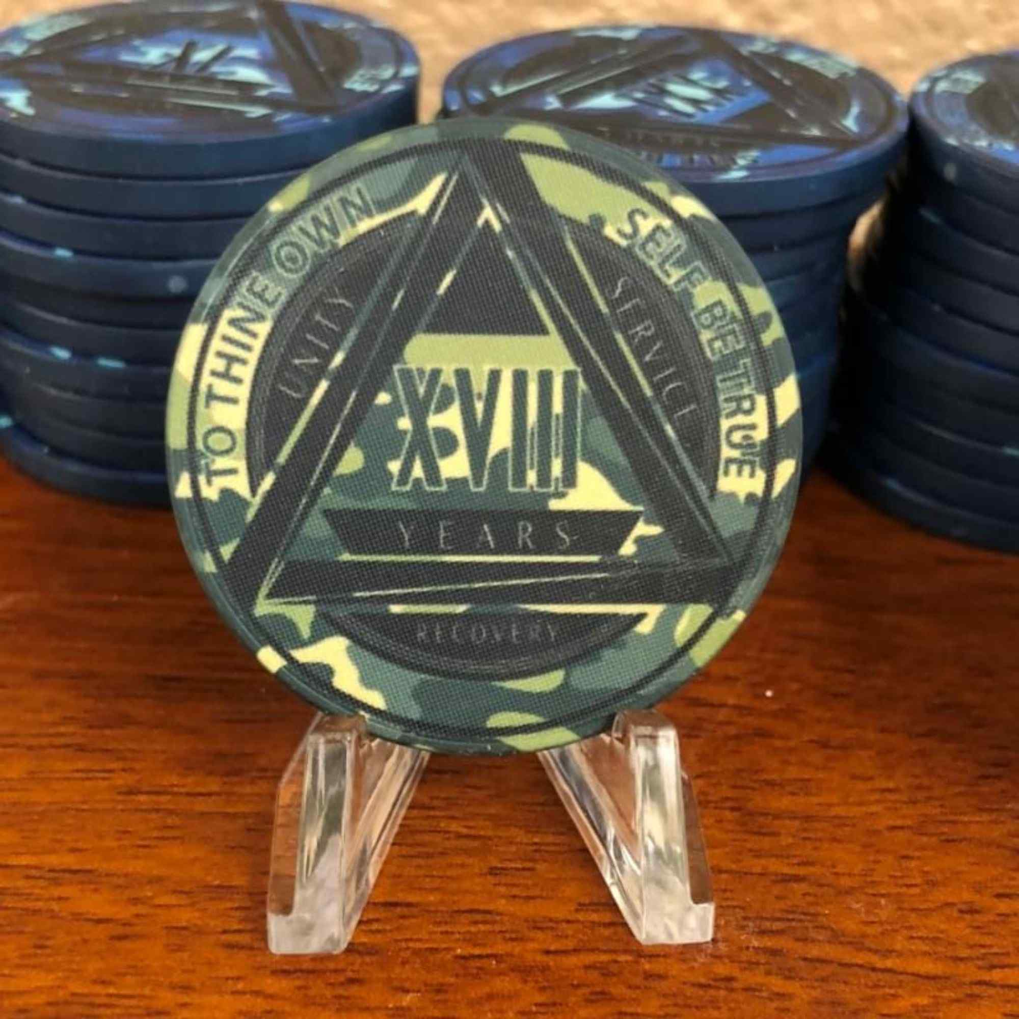 Green Camo AA Coin 1-50yrs Sobriety Chip