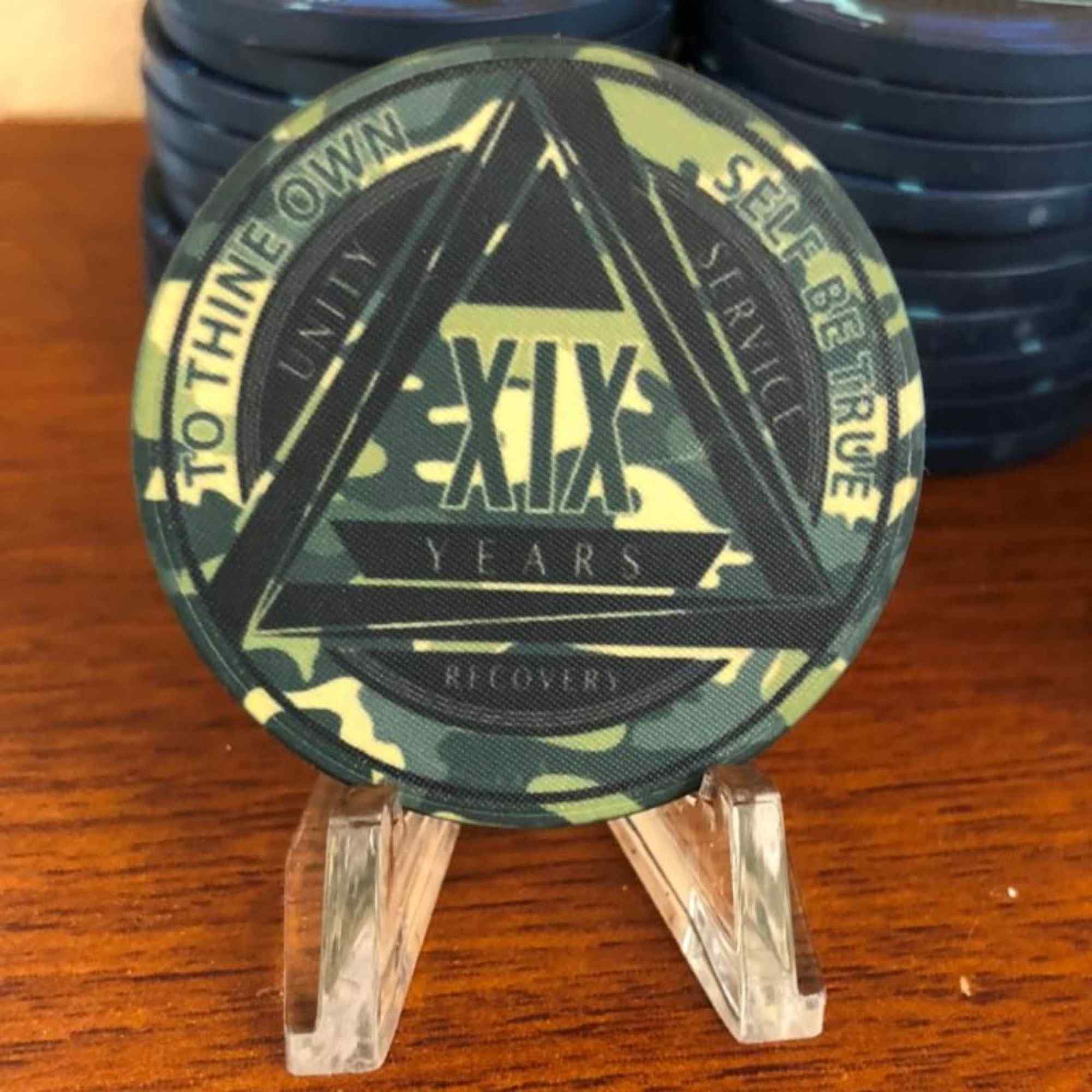 Green Camo AA Coin 1-50yrs Sobriety Chip