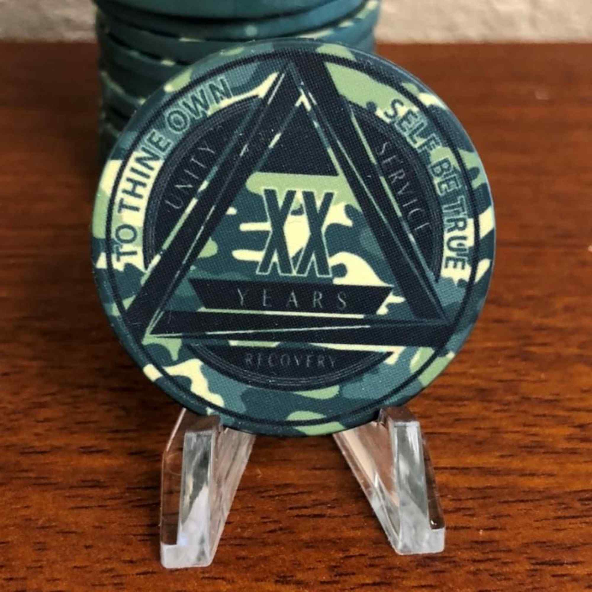 Green Camo AA Coin 1-50yrs Sobriety Chip