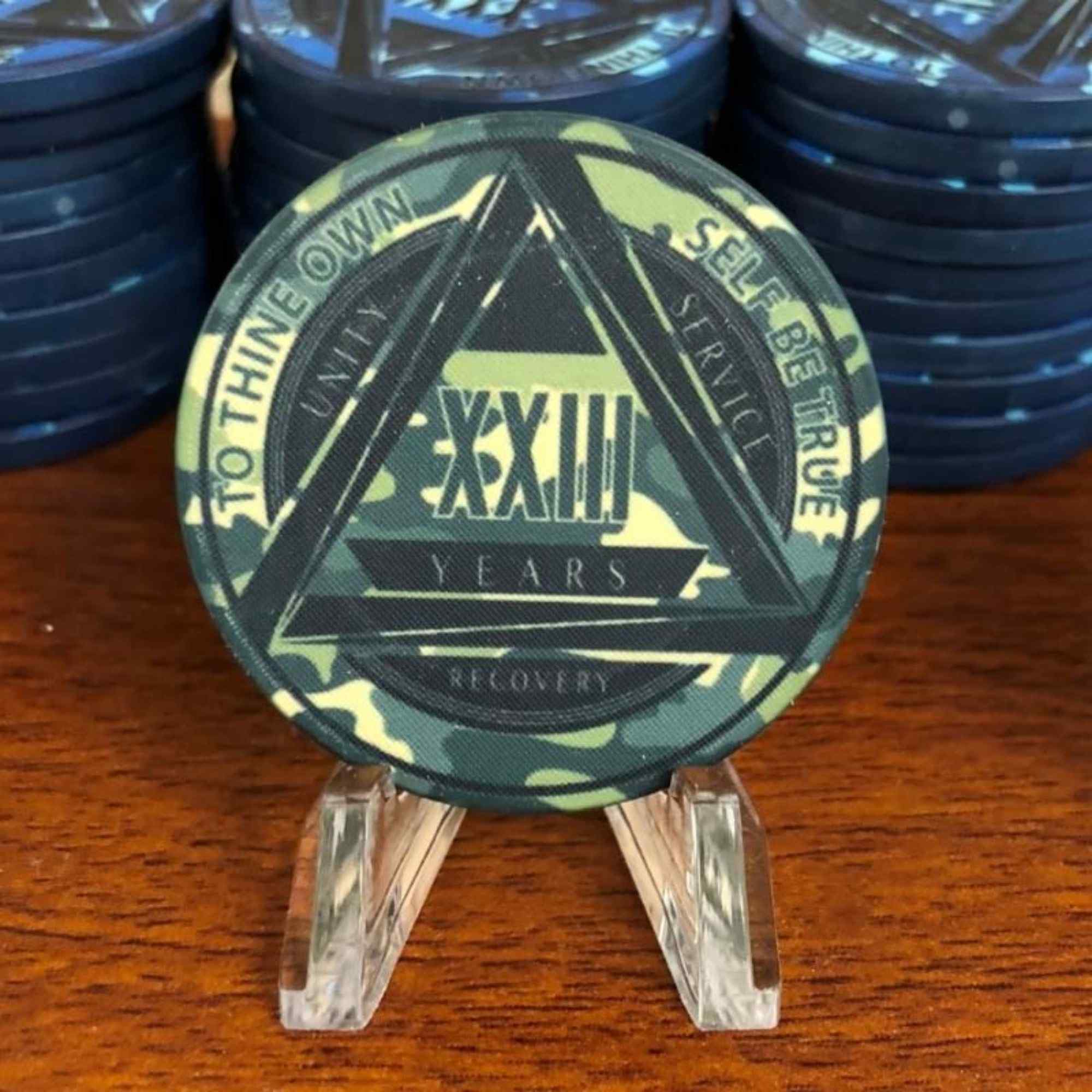 Green Camo AA Coin 1-50yrs Sobriety Chip