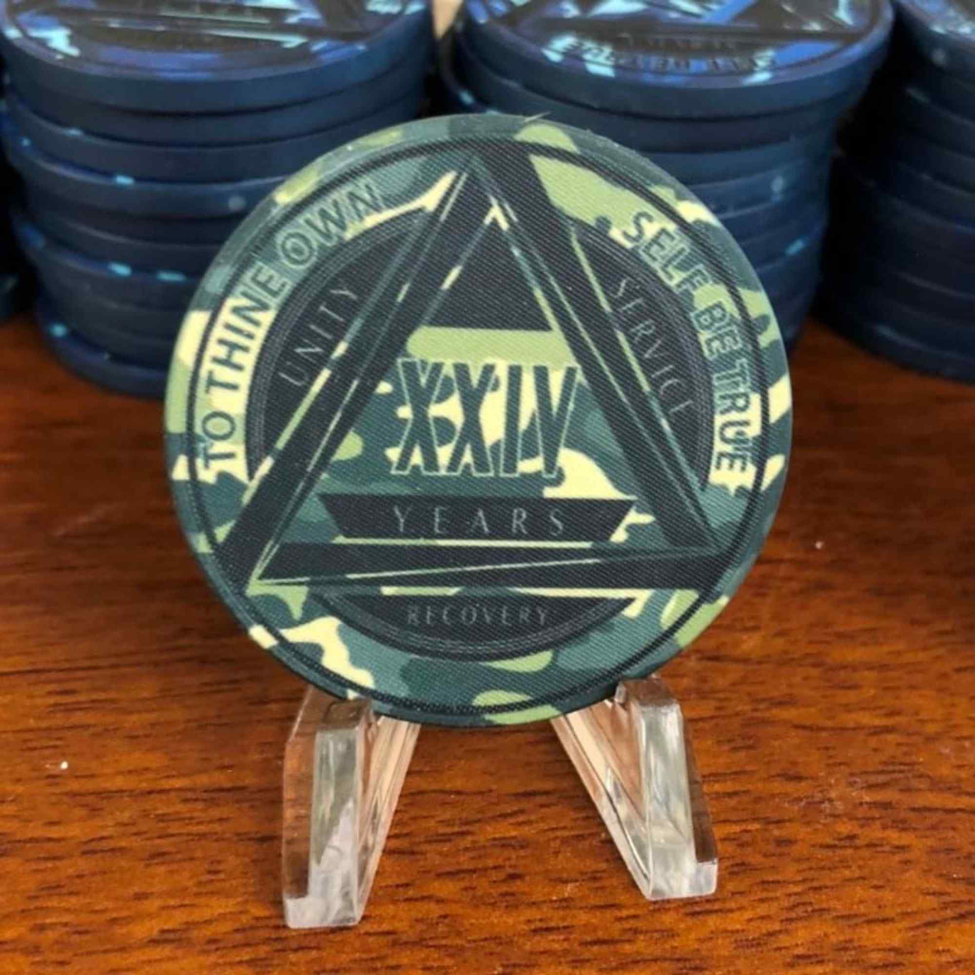 Green Camo AA Coin 1-50yrs Sobriety Chip