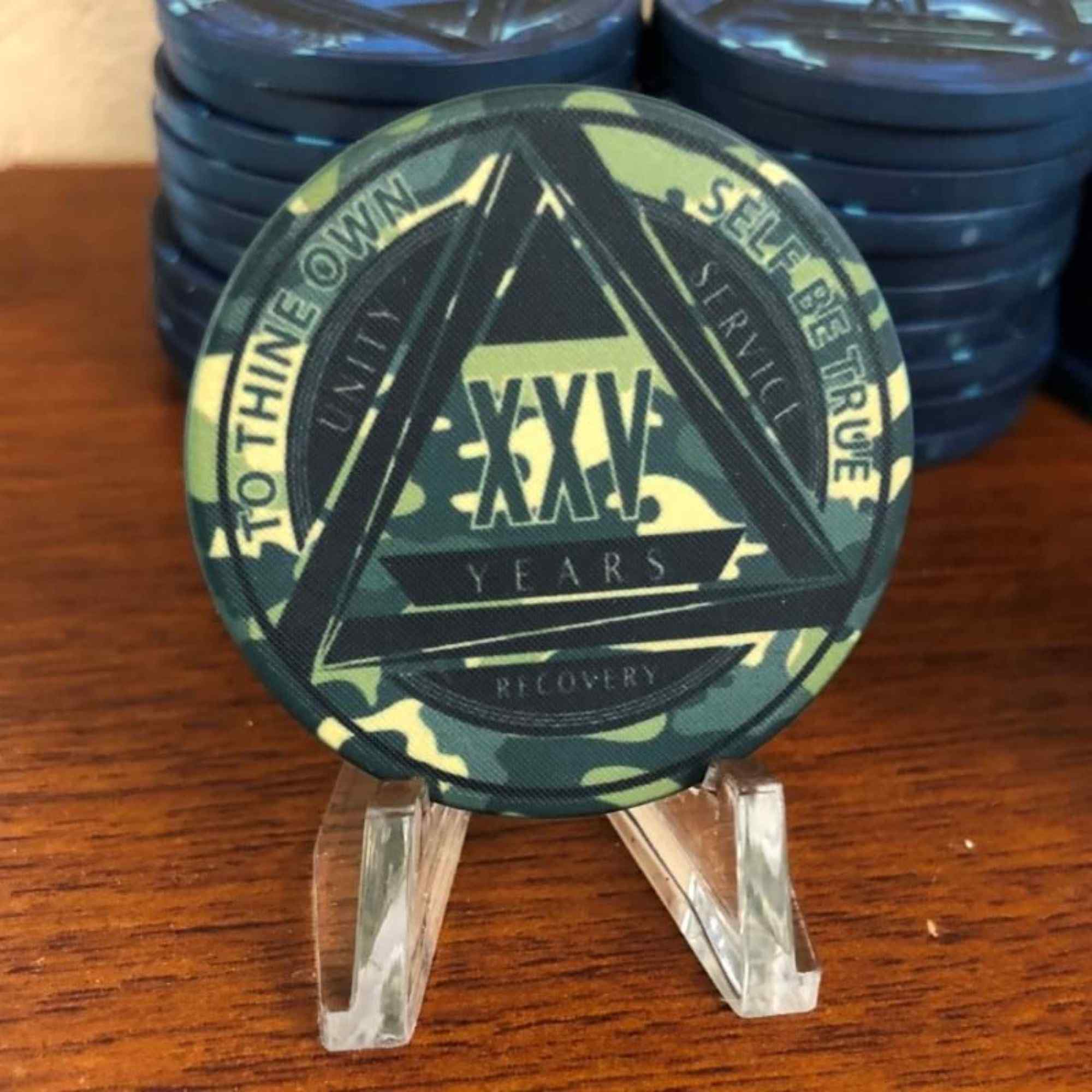 Green Camo AA Coin 1-50yrs Sobriety Chip