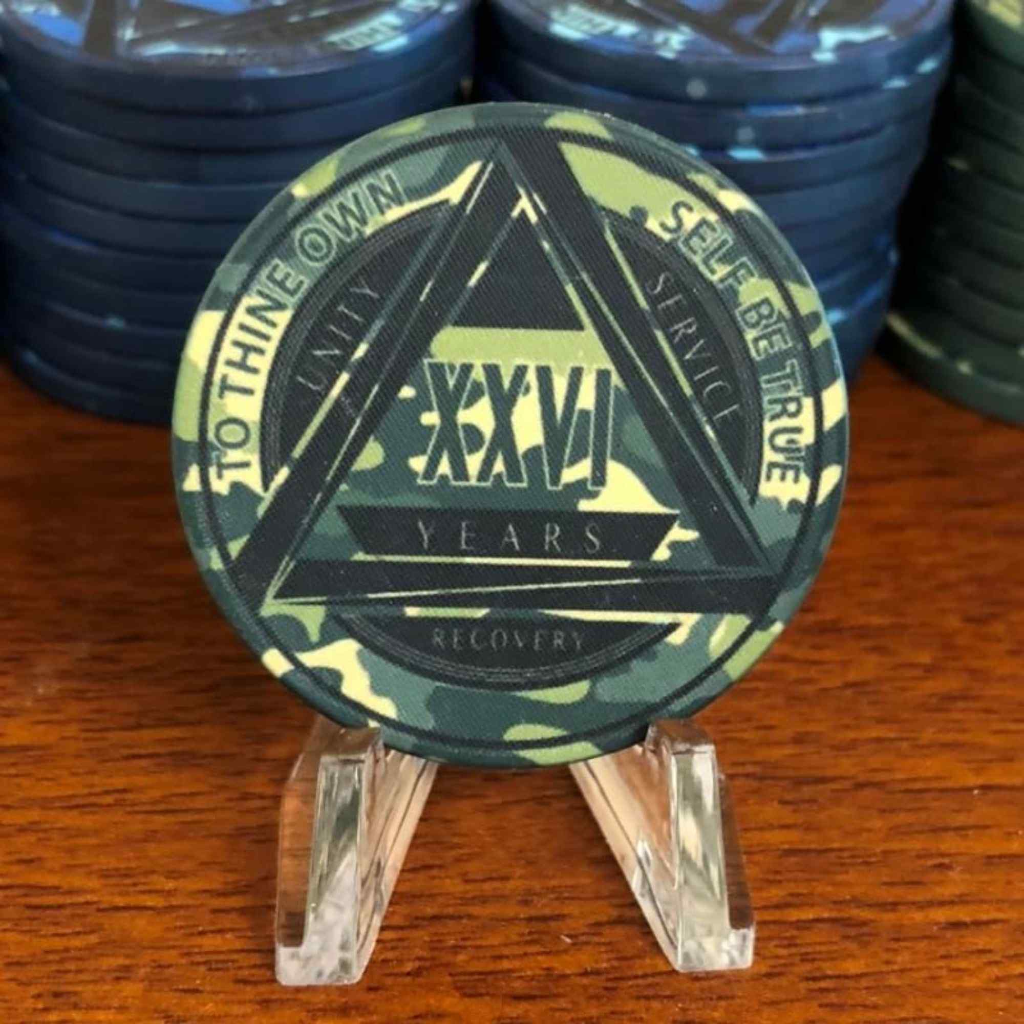 Green Camo AA Coin 1-50yrs Sobriety Chip