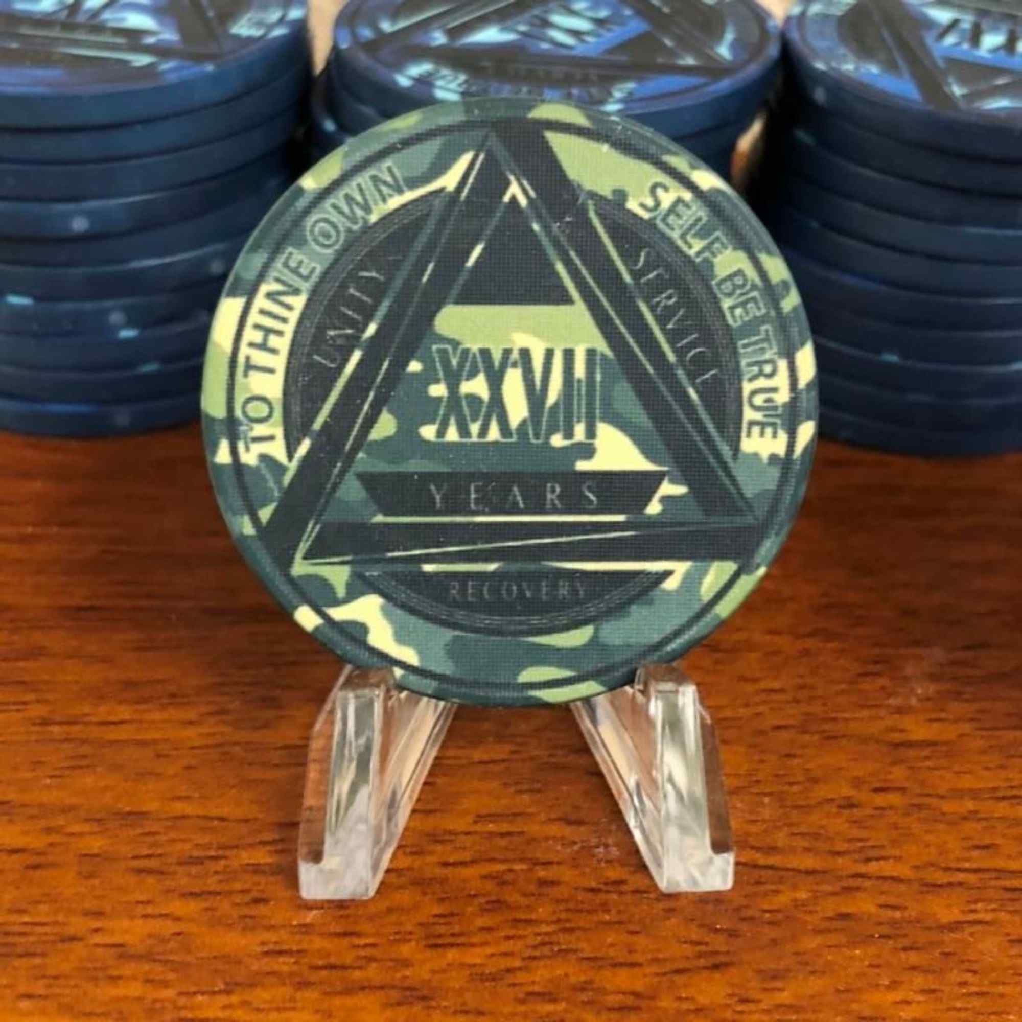 Green Camo AA Coin 1-50yrs Sobriety Chip