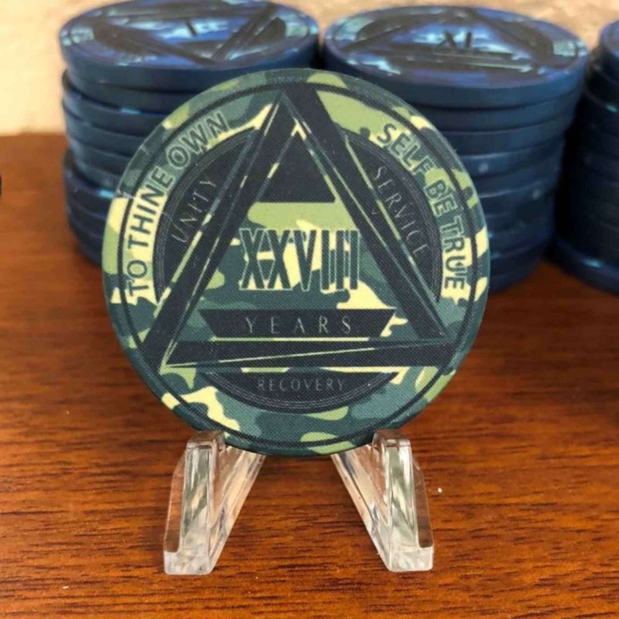 Green Camo AA Coin 1-50yrs Sobriety Chip