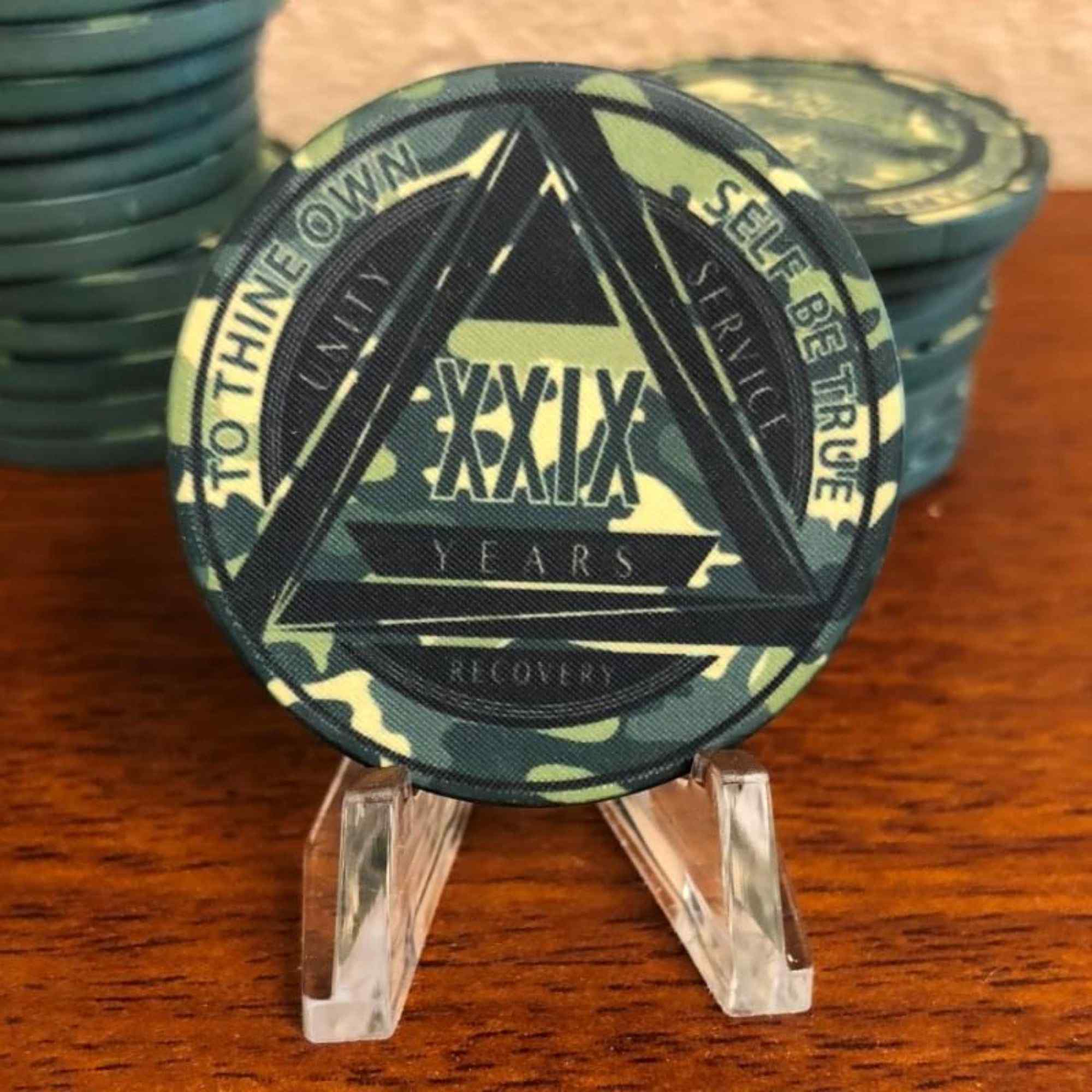 Green Camo AA Coin 1-50yrs Sobriety Chip