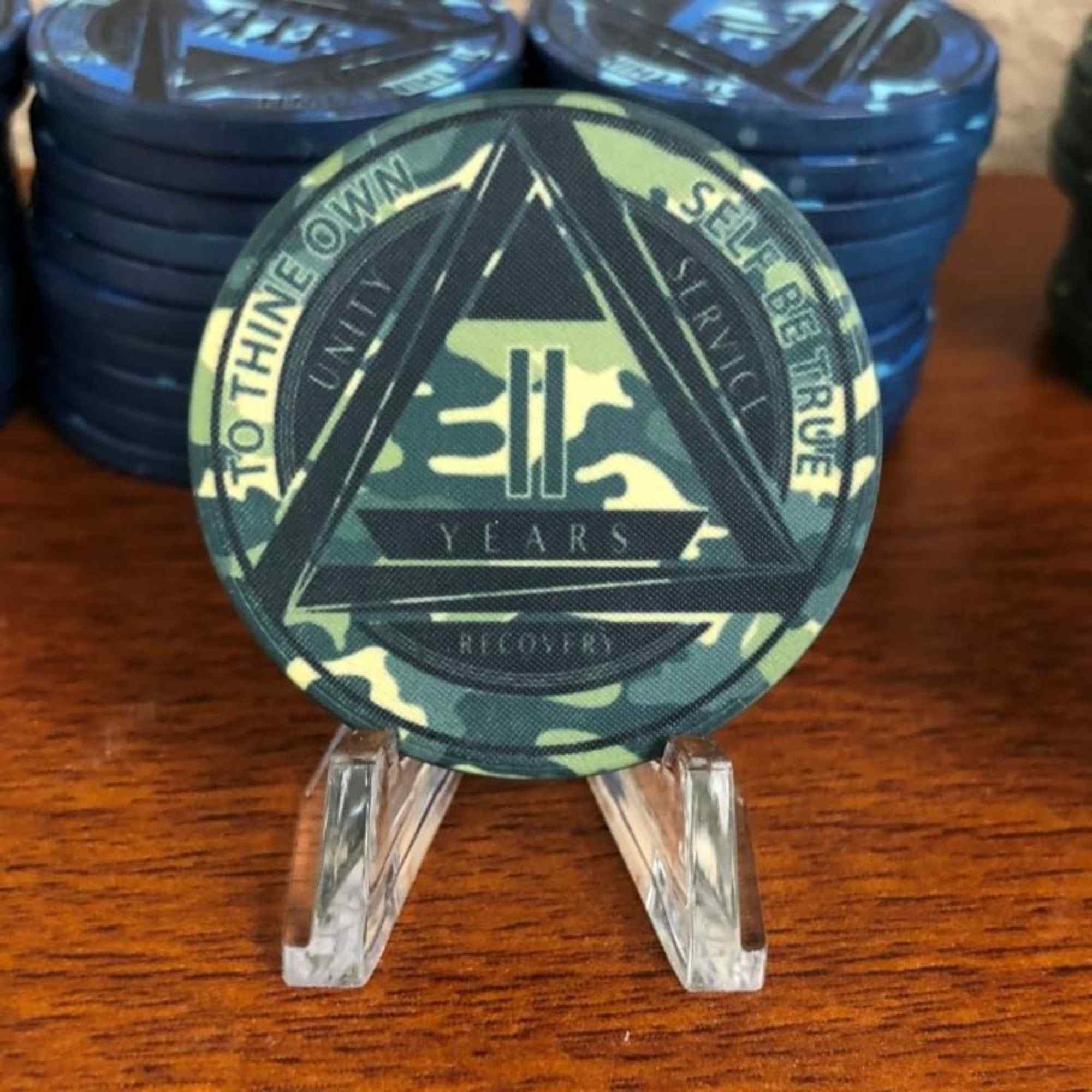 Green Camo AA Coin 1-50yrs Sobriety Chip