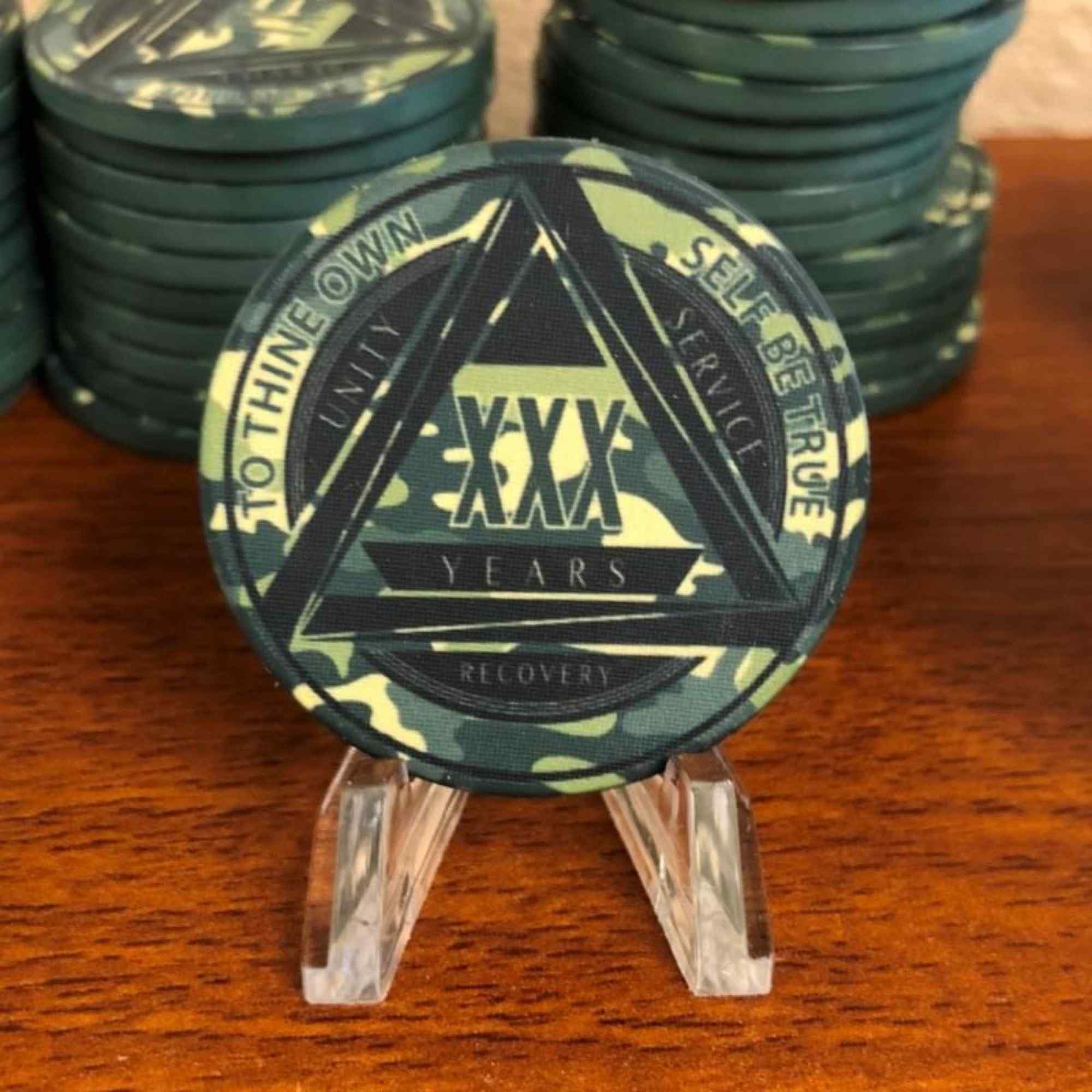 Green Camo AA Coin 1-50yrs Sobriety Chip