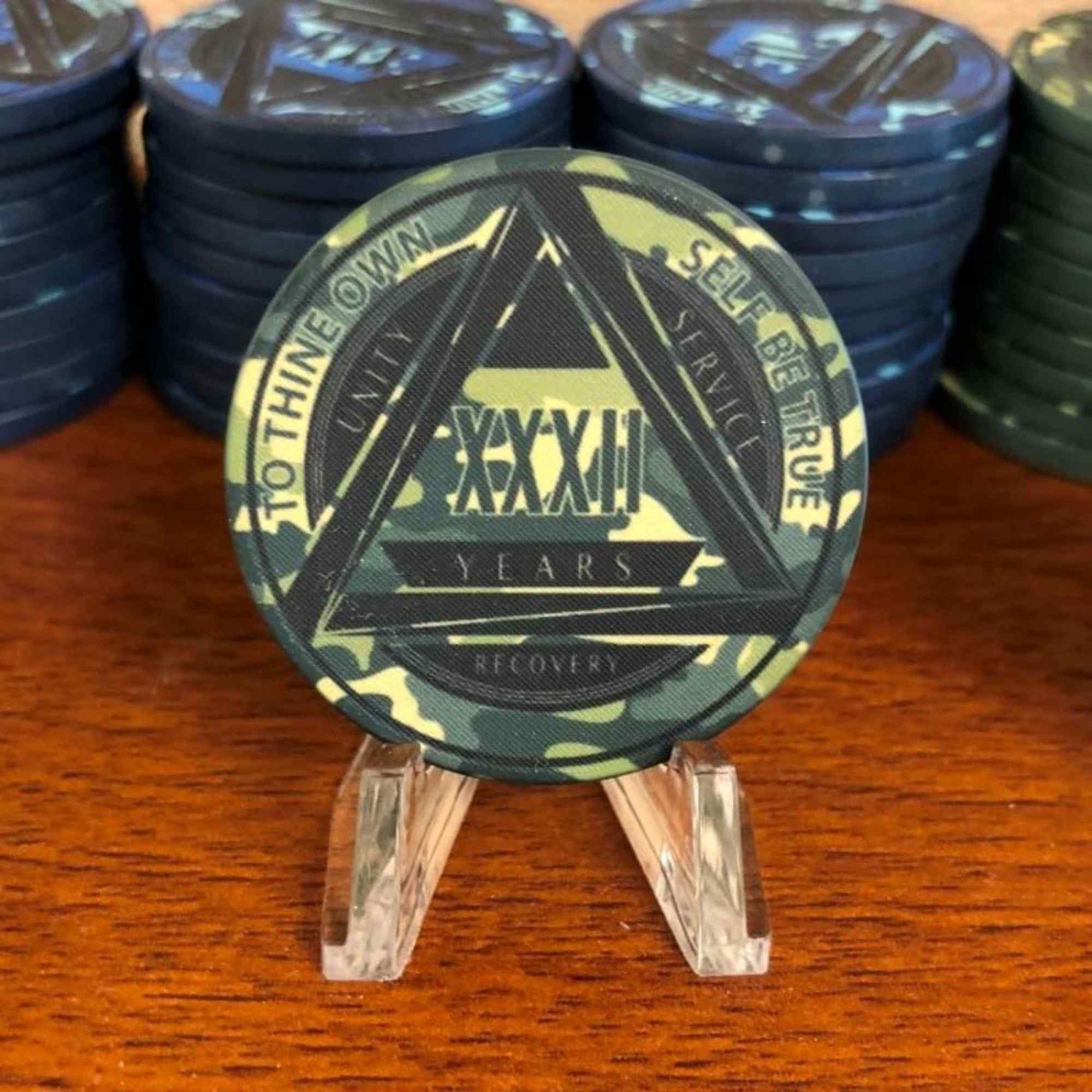 Green Camo AA Coin 1-50yrs Sobriety Chip