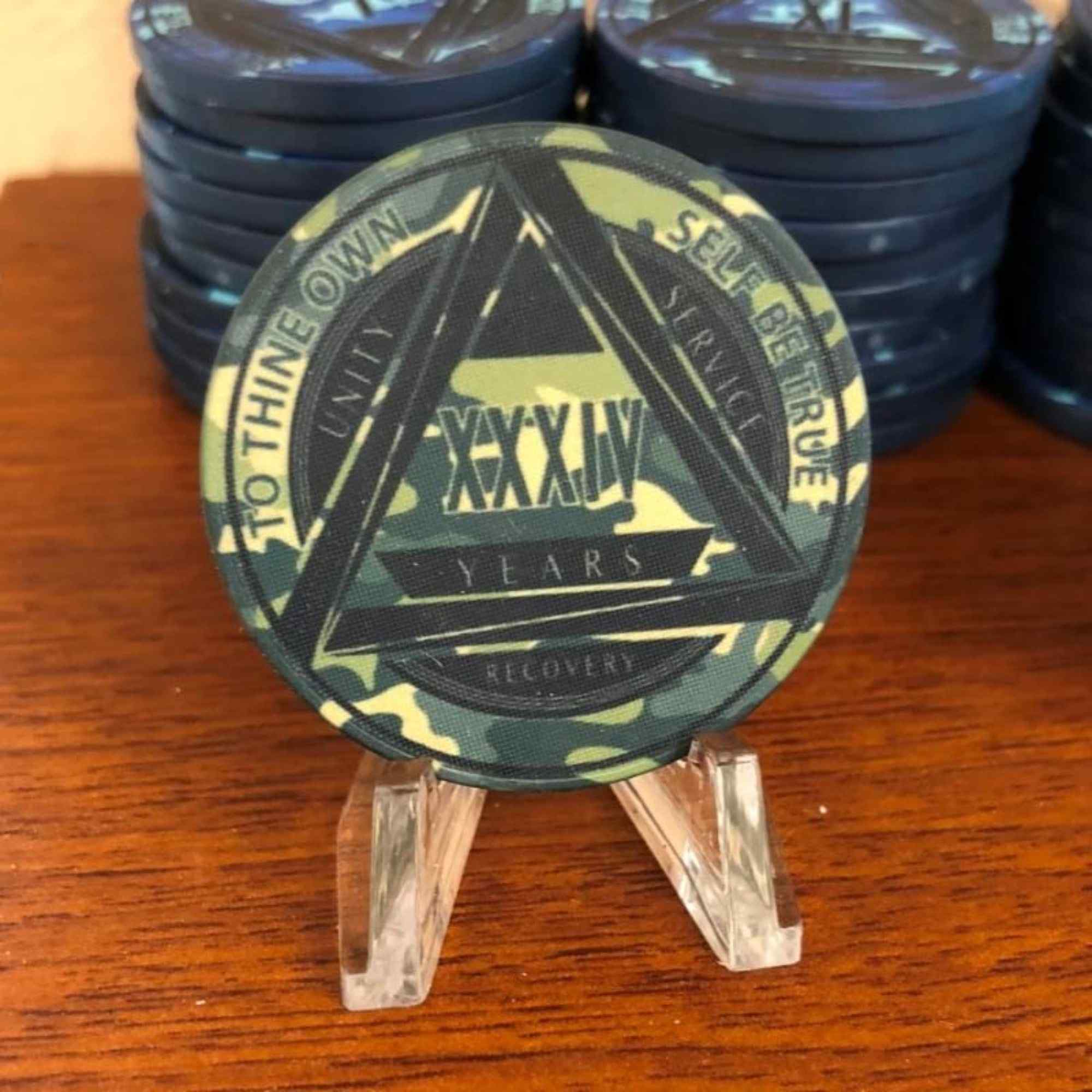 Green Camo AA Coin 1-50yrs Sobriety Chip