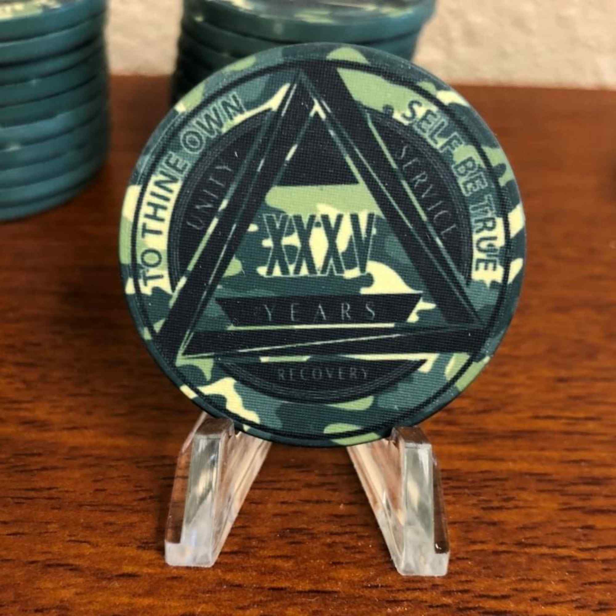 Green Camo AA Coin 1-50yrs Sobriety Chip