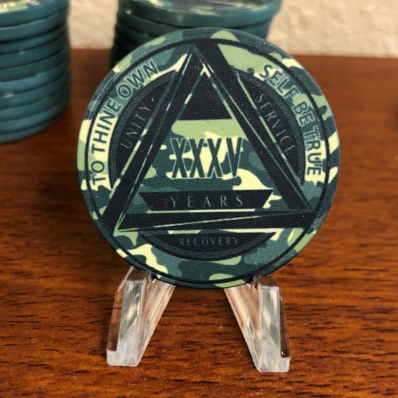 Green Camo AA Coin 1-50yrs Sobriety Chip
