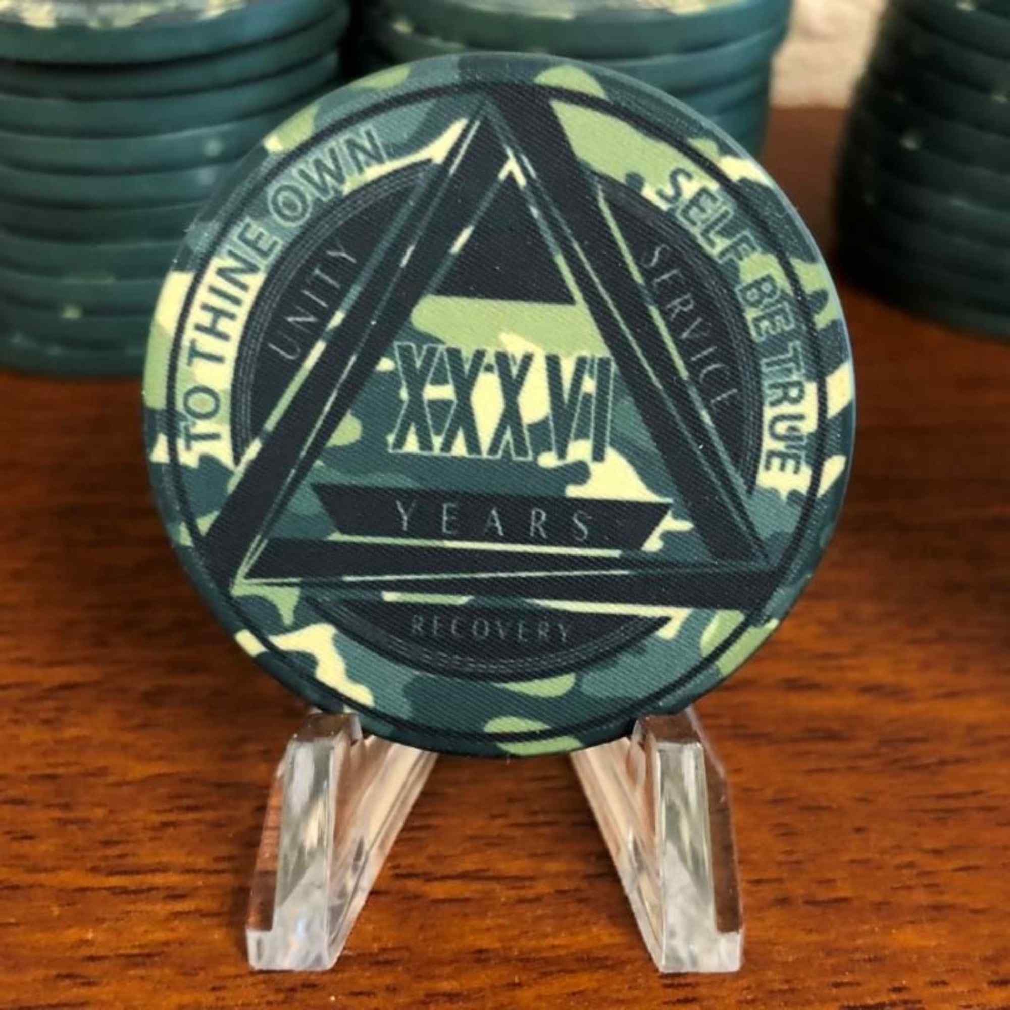 Green Camo AA Coin 1-50yrs Sobriety Chip