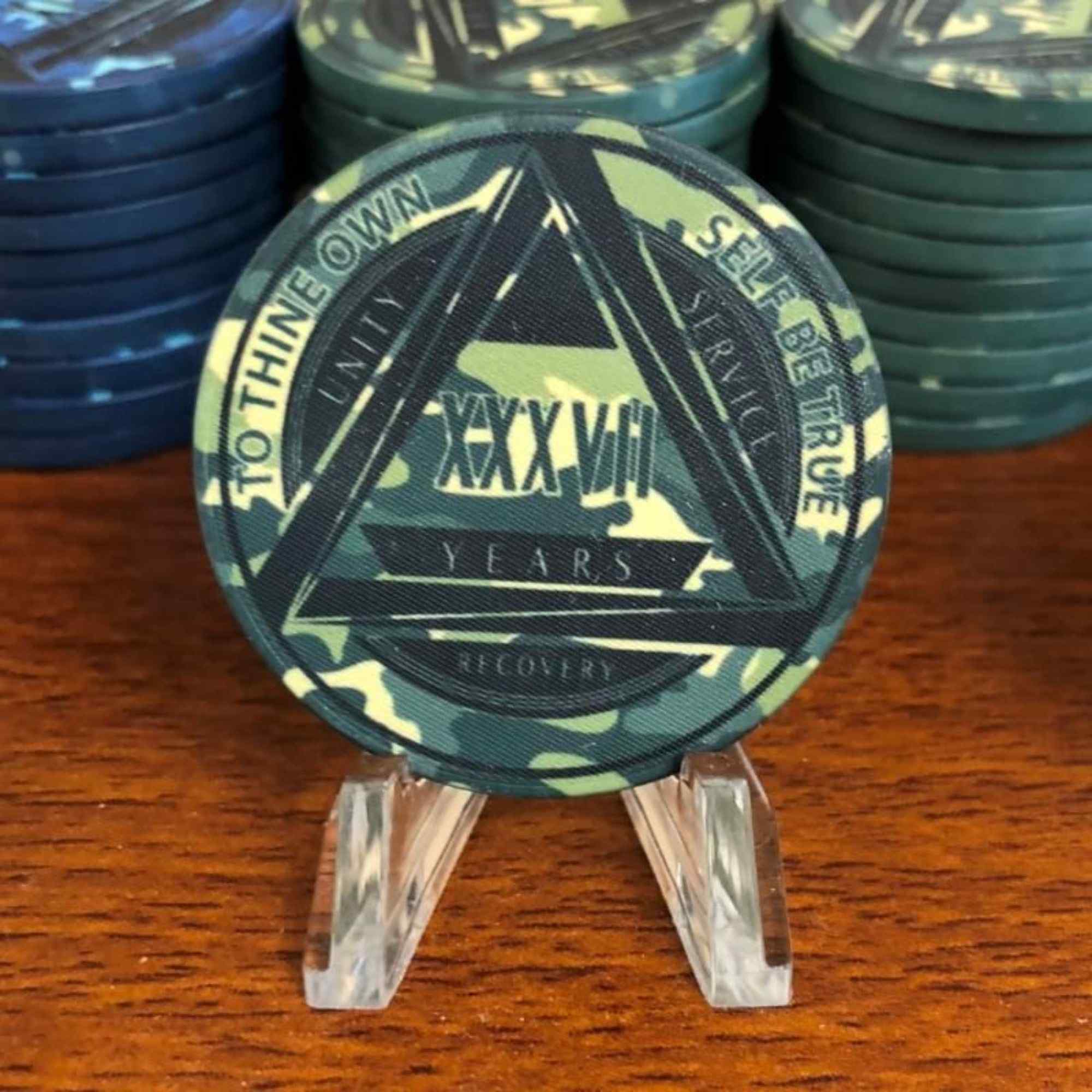 Green Camo AA Coin 1-50yrs Sobriety Chip