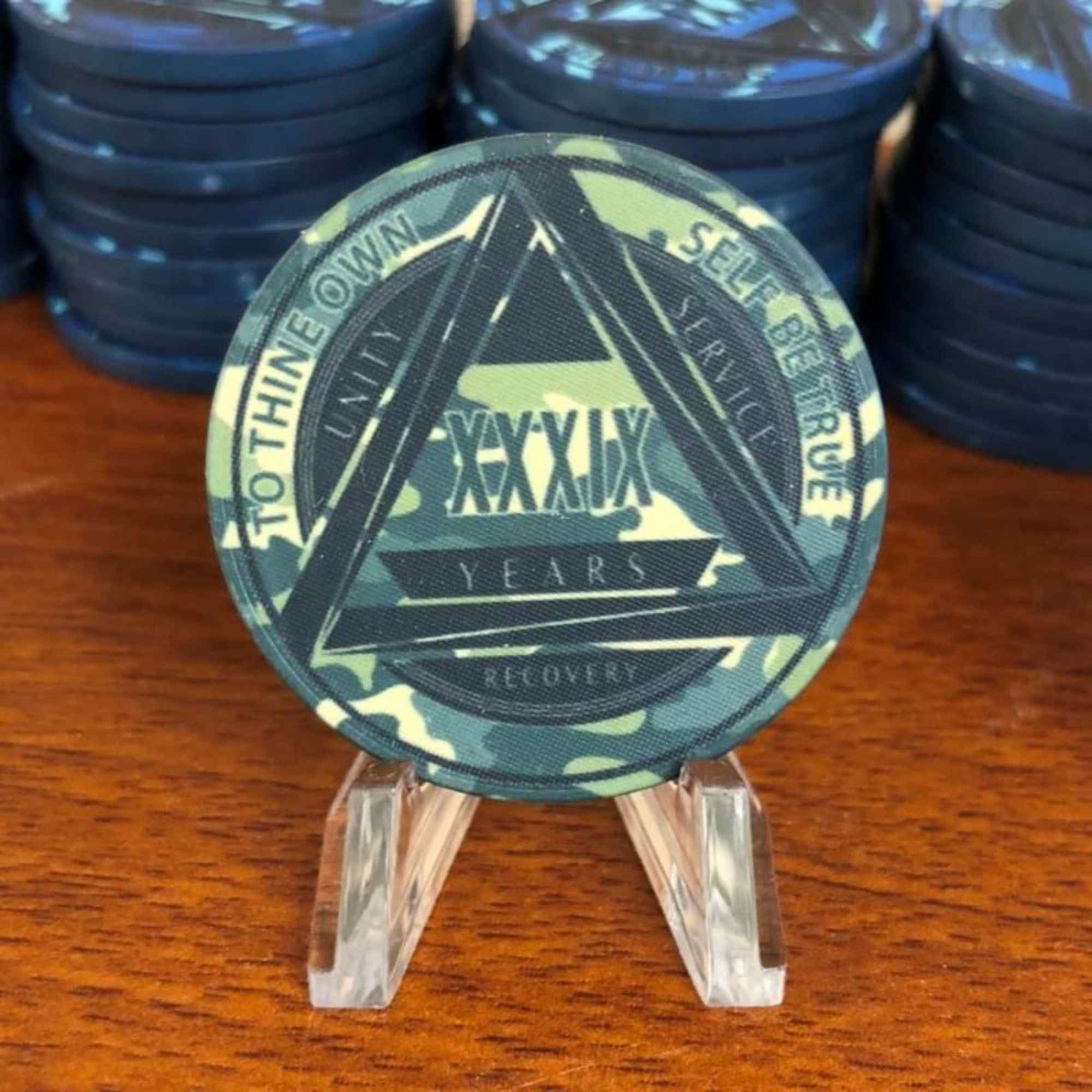 Green Camo AA Coin 1-50yrs Sobriety Chip