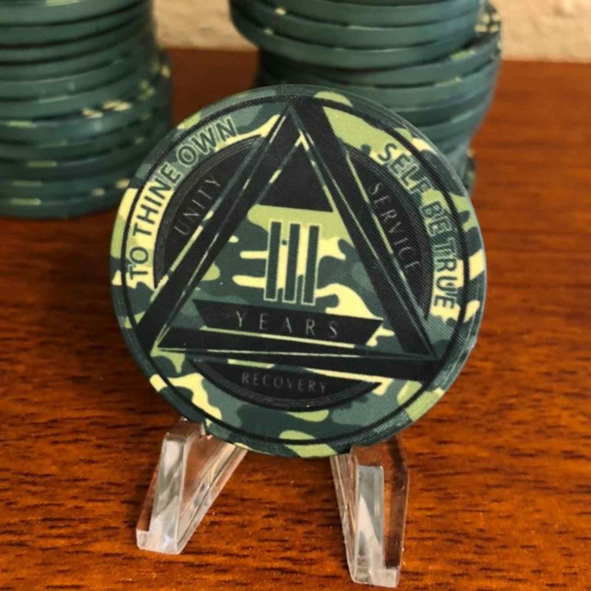 Green Camo AA Coin 1-50yrs Sobriety Chip