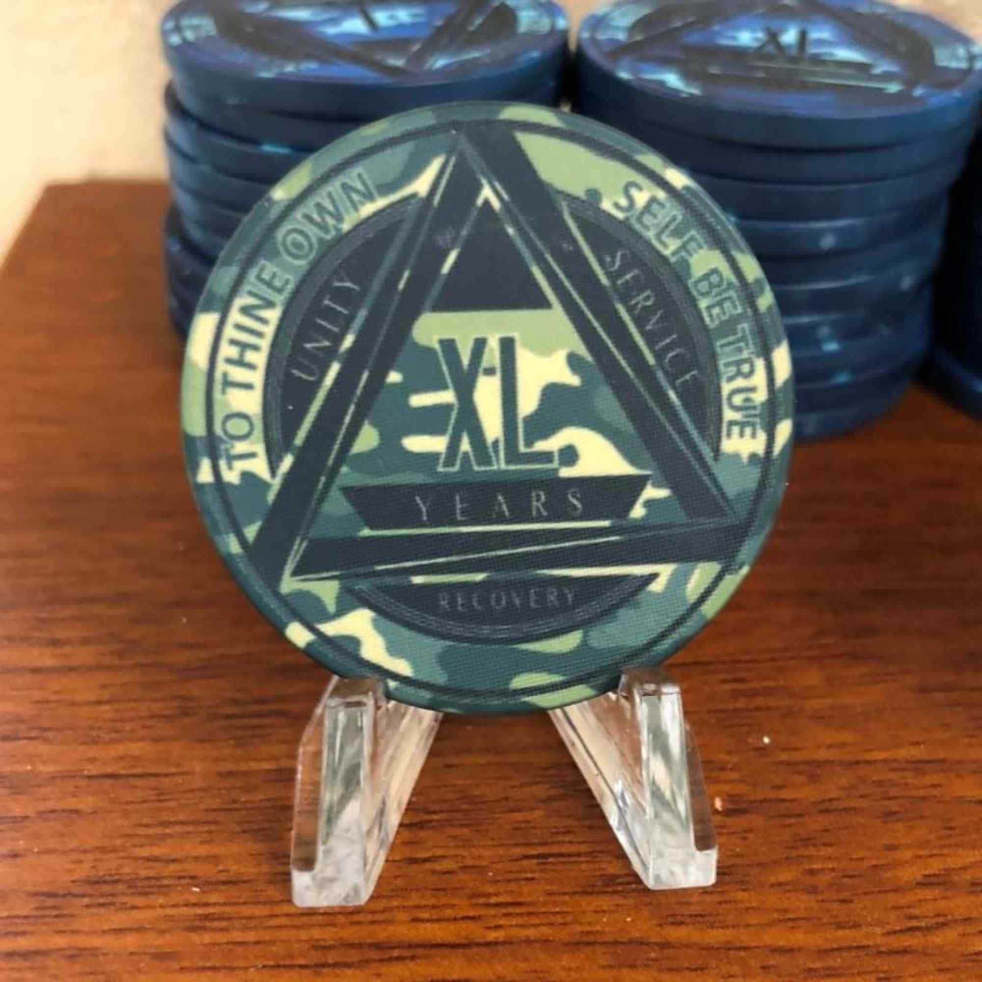 Green Camo AA Coin 1-50yrs Sobriety Chip