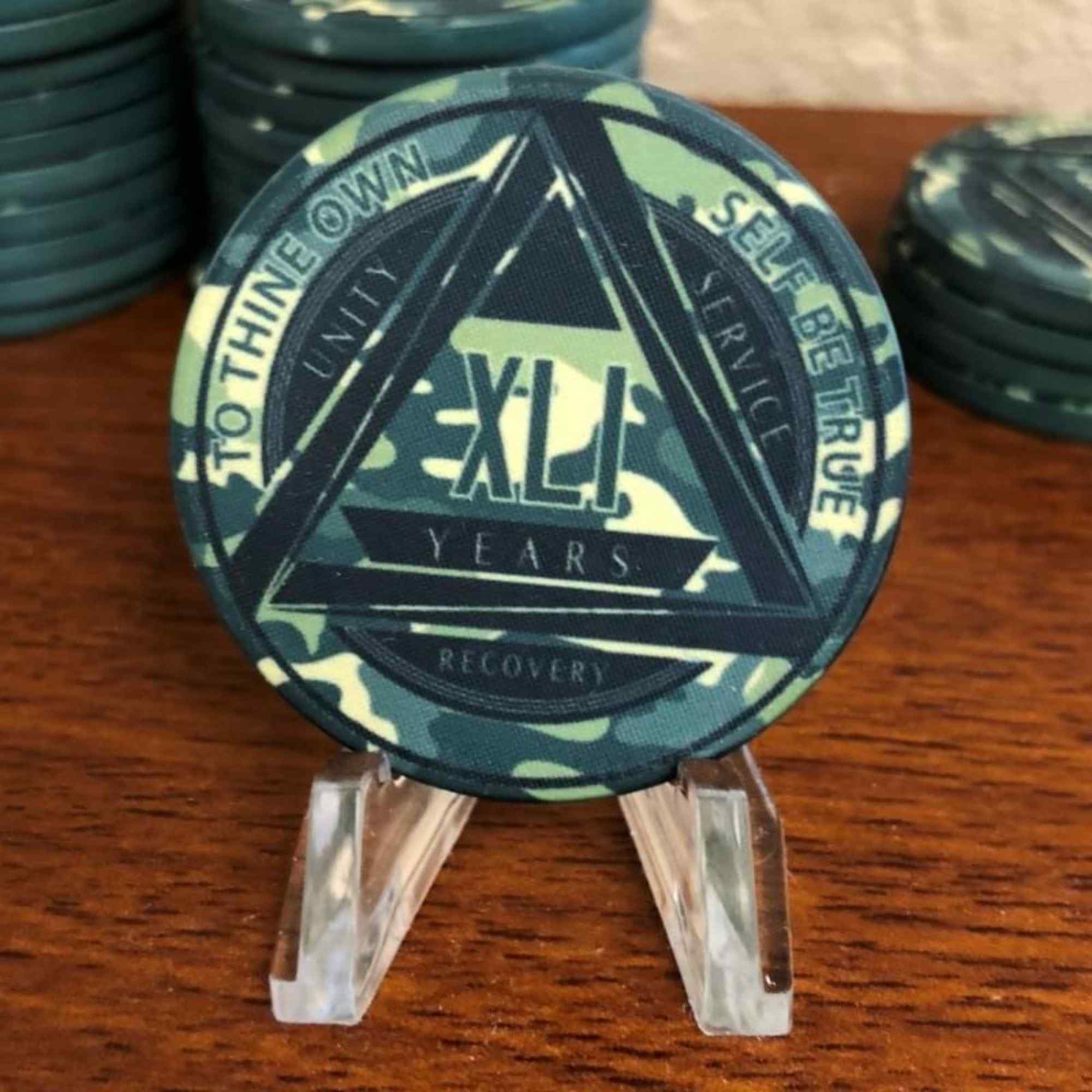 Green Camo AA Coin 1-50yrs Sobriety Chip