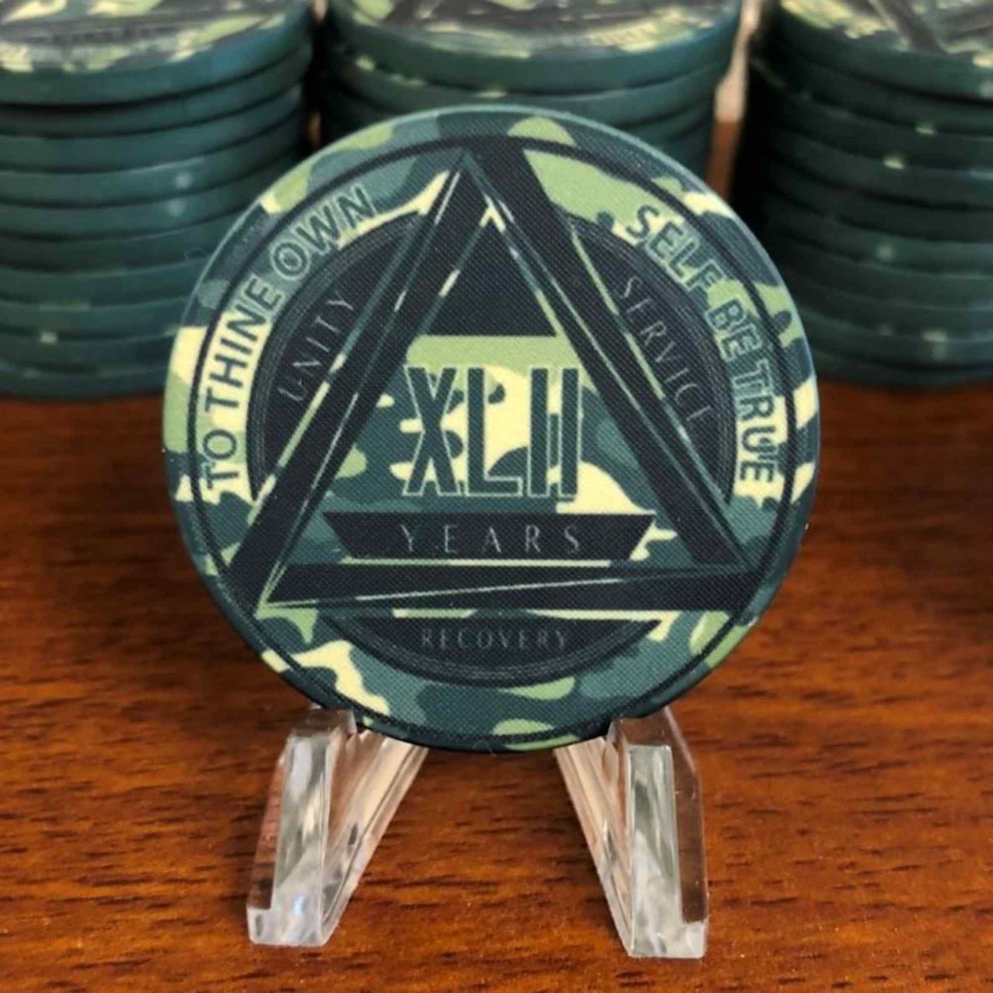 Green Camo AA Coin 1-50yrs Sobriety Chip